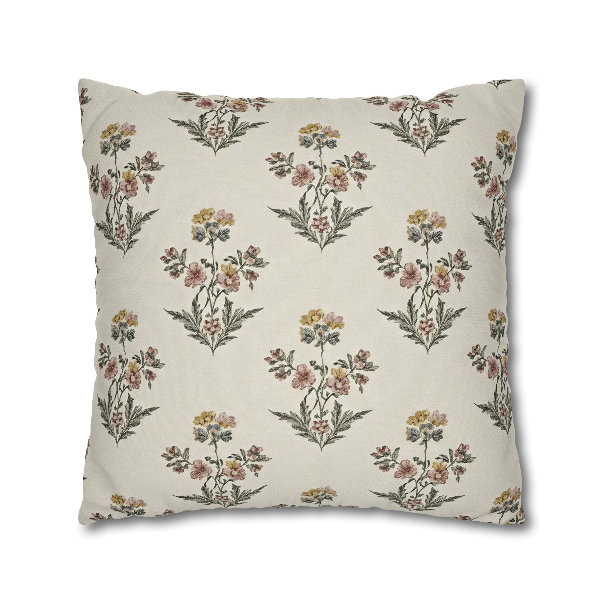 Briarwood Garden Floral Boho Square Pillowcase — Neutral Botanical Throw Pillow Cover - Creations by Chris and Carlos