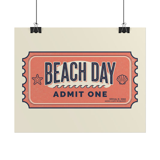 Poster — "Beach Day Admit One" Vintage Ticket Wall Art - Creations by Chris and Carlos