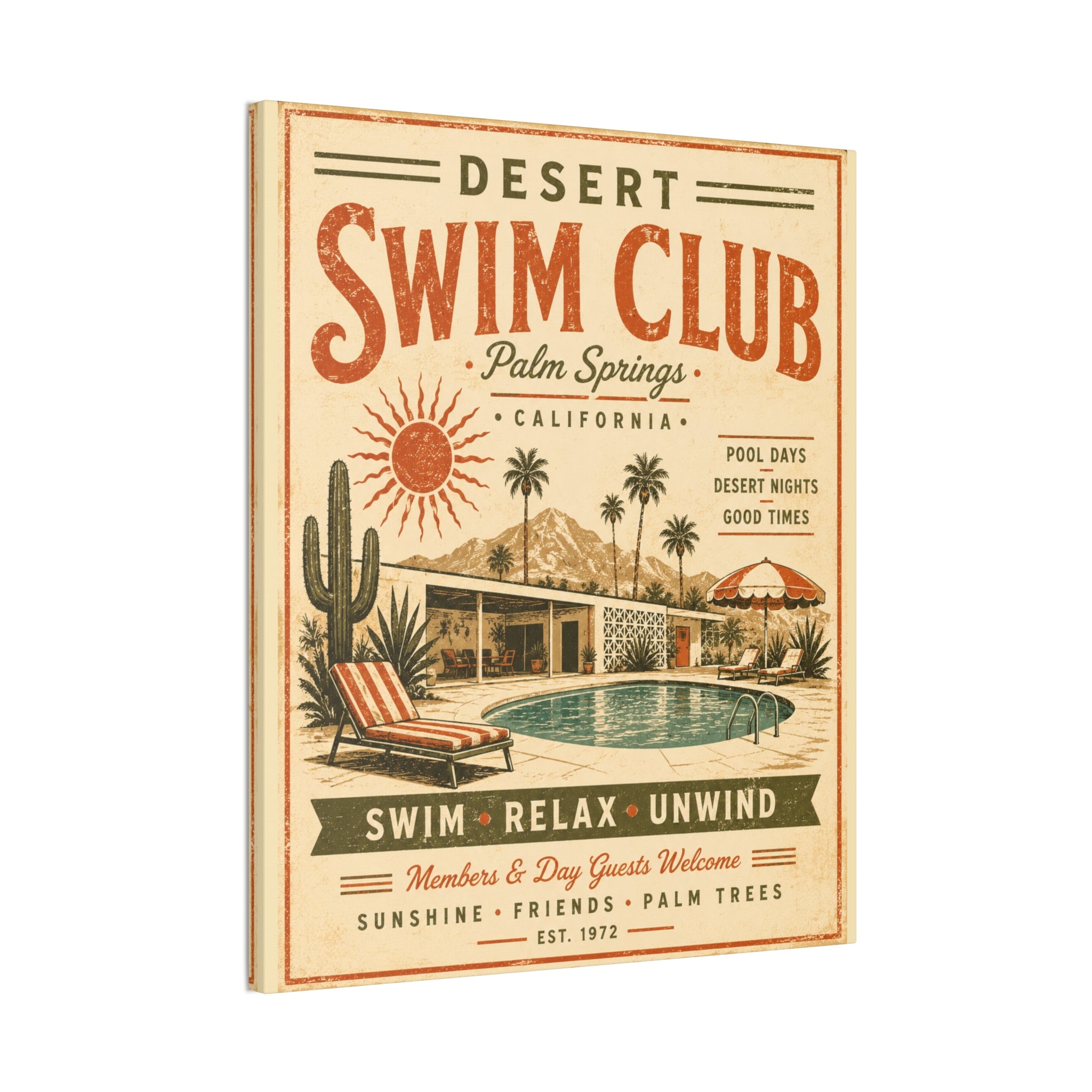 Desert Swim Club Palm Springs Canvas Wall Art — Retro Pool Vintage Poster - Creations by Chris and Carlos