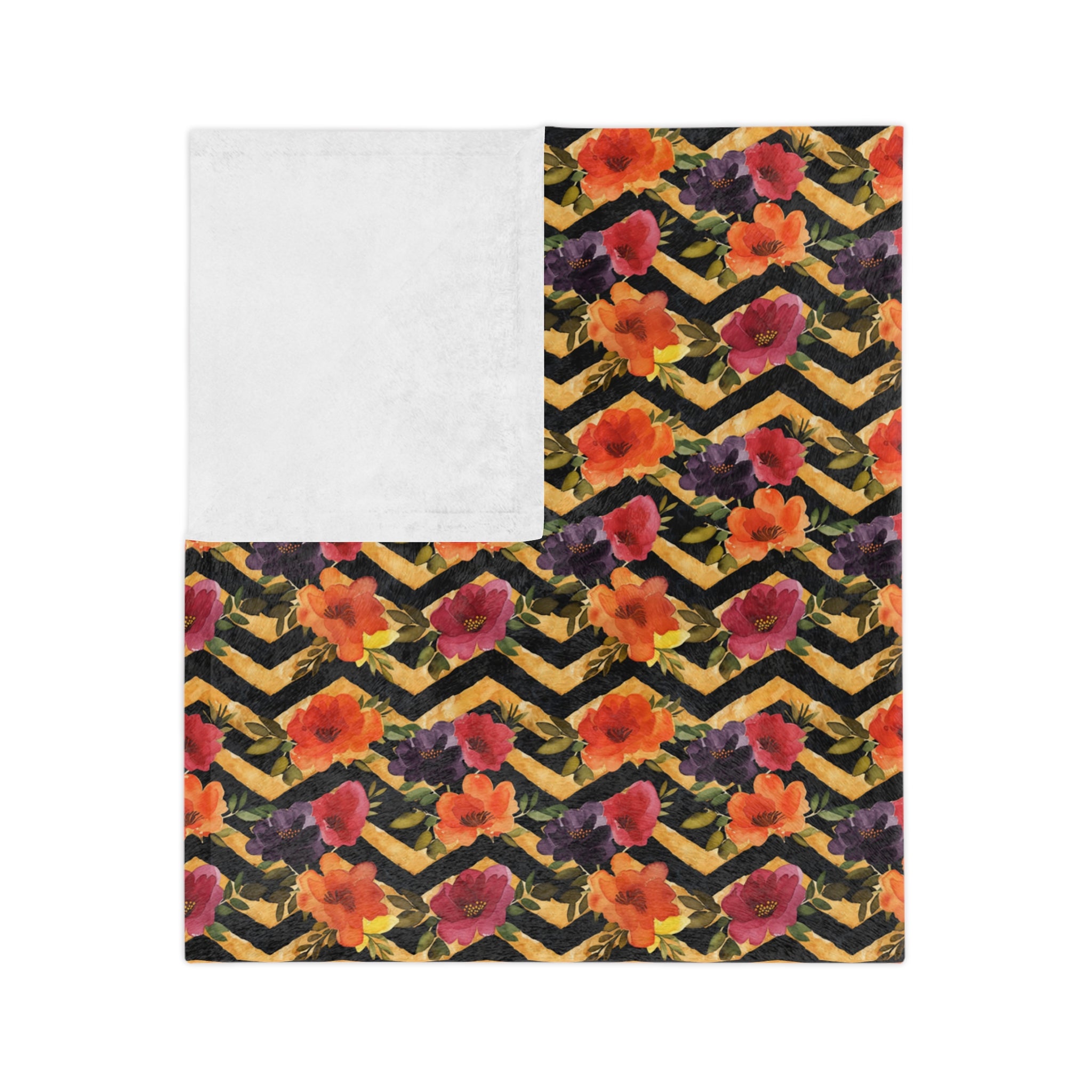 Sol y Alegría (Sun and Joy) Collection- Floral Chevron Velveteen Microfiber Blanket - Creations by Chris and Carlos