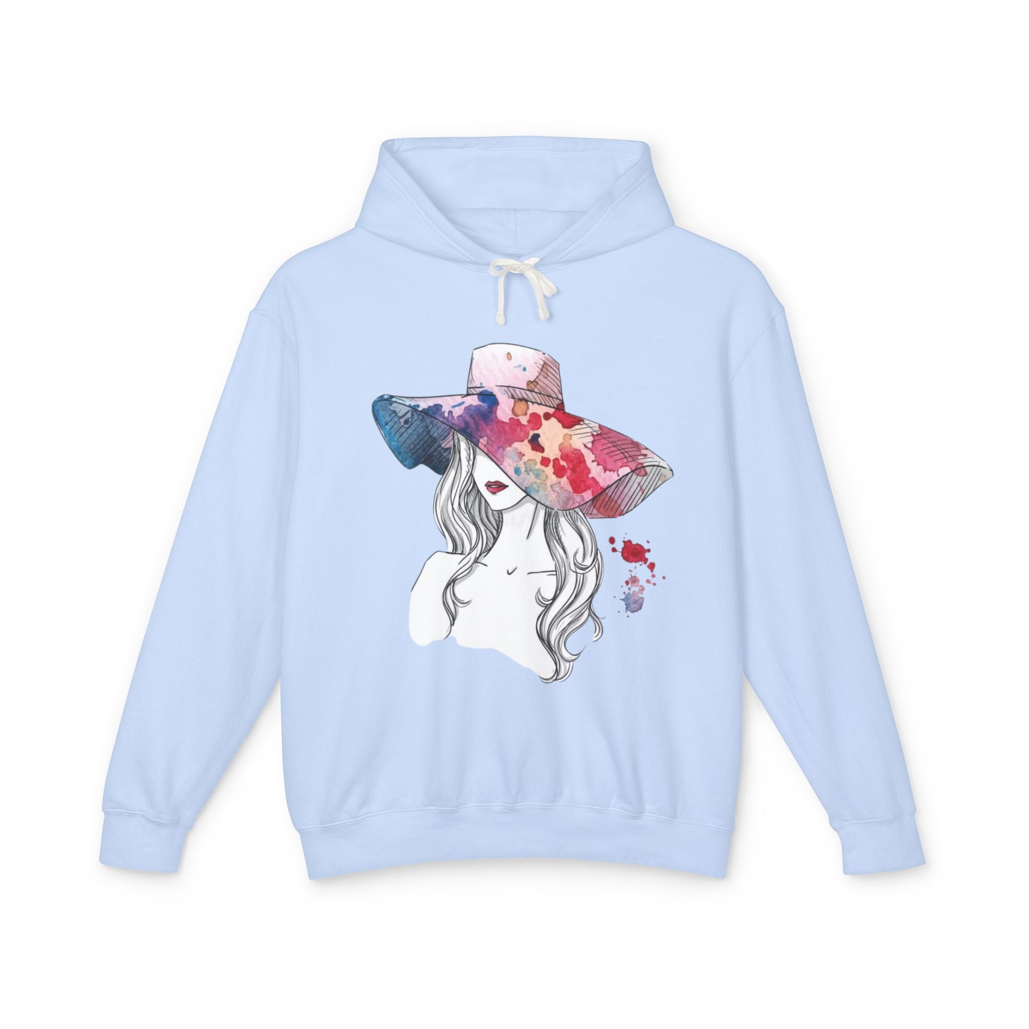 Watercolor Hat Lady Hoodie — Floral Sunhat Portrait Pullover - Creations by Chris and Carlos