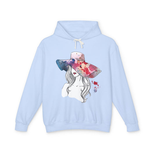 Watercolor Hat Lady Hoodie — Floral Sunhat Portrait Pullover - Creations by Chris and Carlos