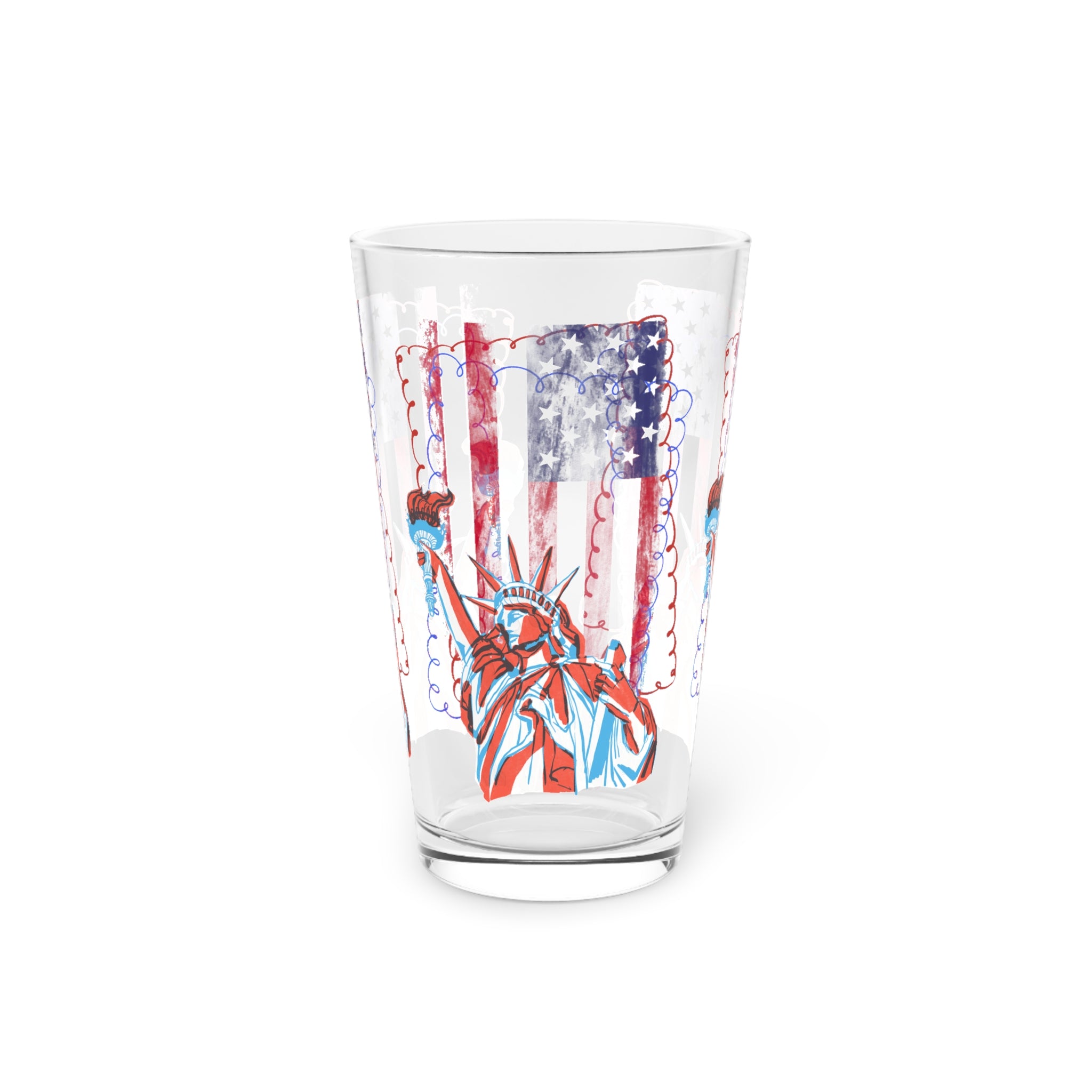 Liberty Statue American Flag 16oz Pint Glass — Patriotic USA Beer Glass - Creations by Chris and Carlos