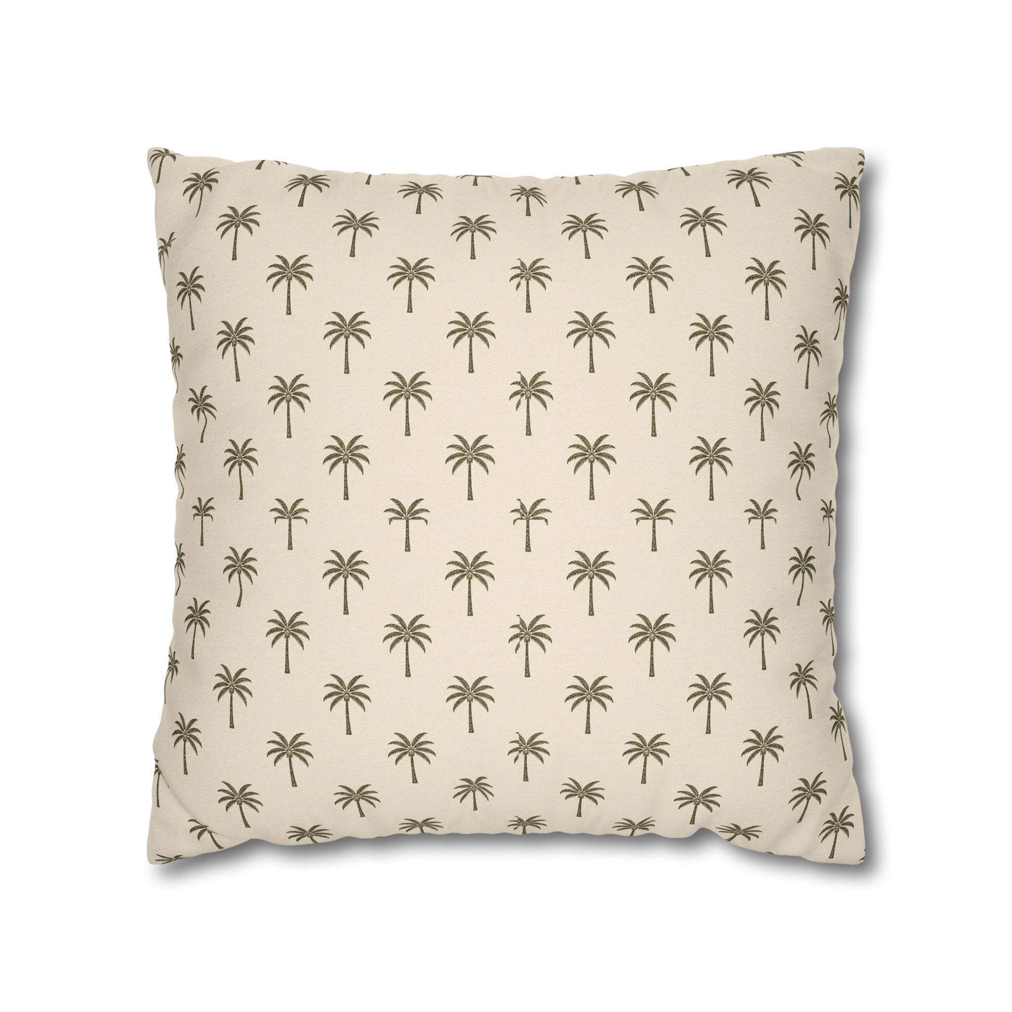 Palm Pattern Square Pillowcase — Tropical Beige Decorative Throw Pillow Cover - Creations by Chris and Carlos
