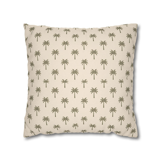 Palm Pattern Square Pillowcase — Tropical Beige Decorative Throw Pillow Cover - Creations by Chris and Carlos