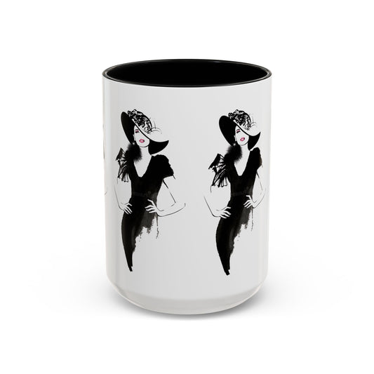 Elegant Lady Fashion Coffee Mug – Vintage Chic Black & White Accent - Creations by Chris and Carlos
