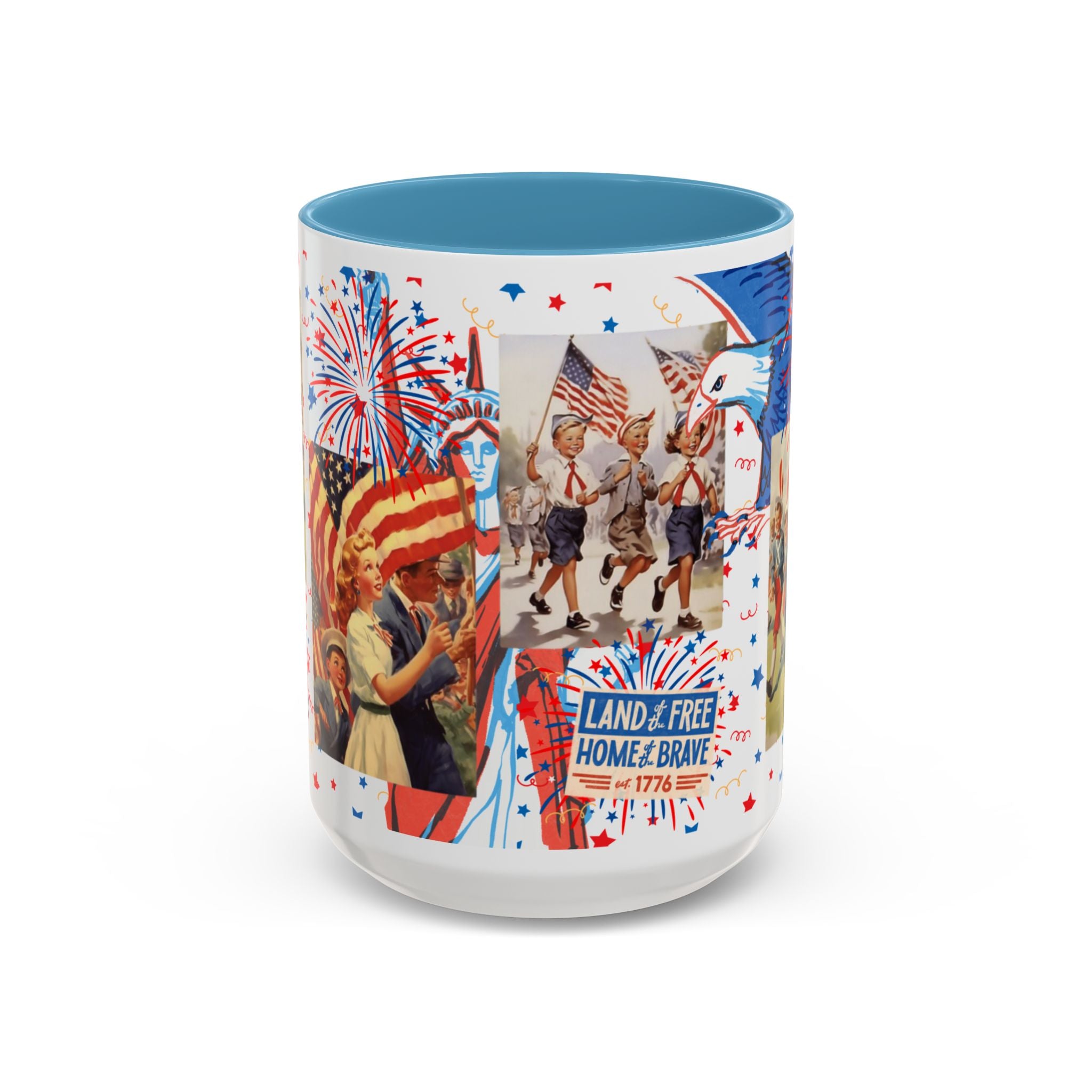 Patriotic Vintage 4th of July Accent Mug – 'Land of the Free, Home of the Brave' - Creations by Chris and Carlos