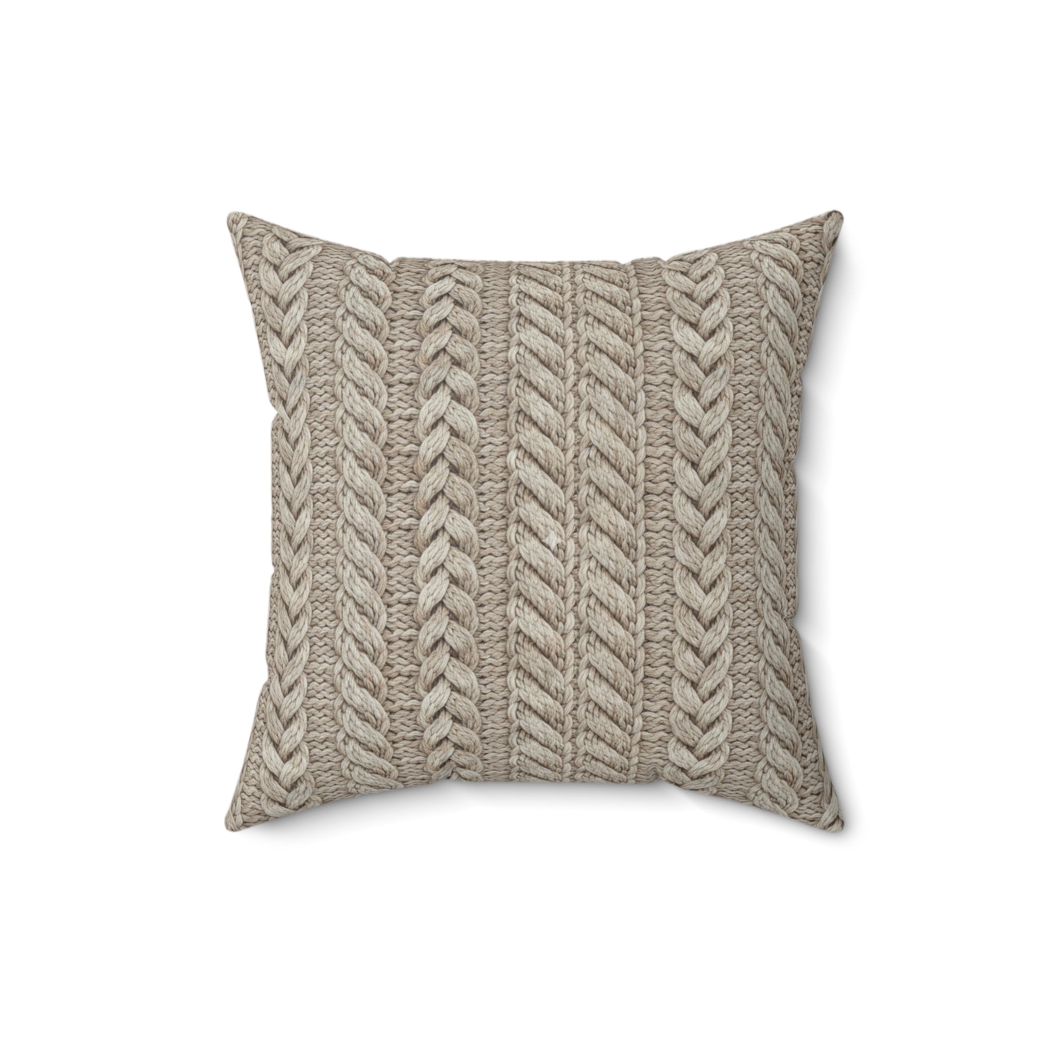 Plumstead Manor Knit Texture Square Pillow — Cozy Beige Spun Polyester Throw Pillow - Creations by Chris and Carlos