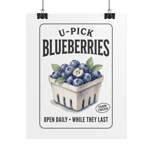 Blueberries U-Pick Poster — Vintage Farm Fresh Produce Wall Art (Rolled Poster) - Creations by Chris and Carlos