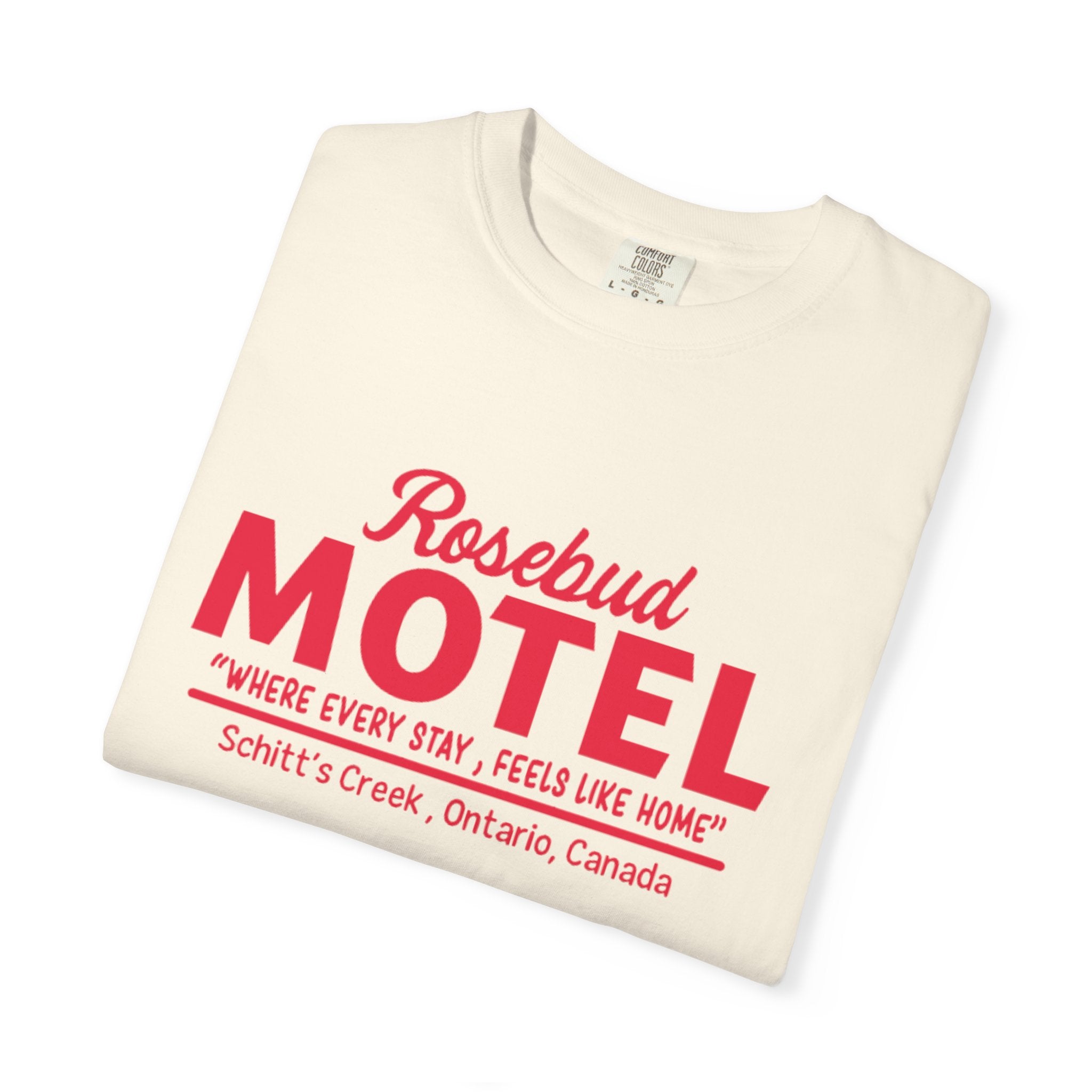 Rosebud Motel T-Shirt — Vintage 'Where Every Stay Feels Like Home' Graphic Tee - Creations by Chris and Carlos