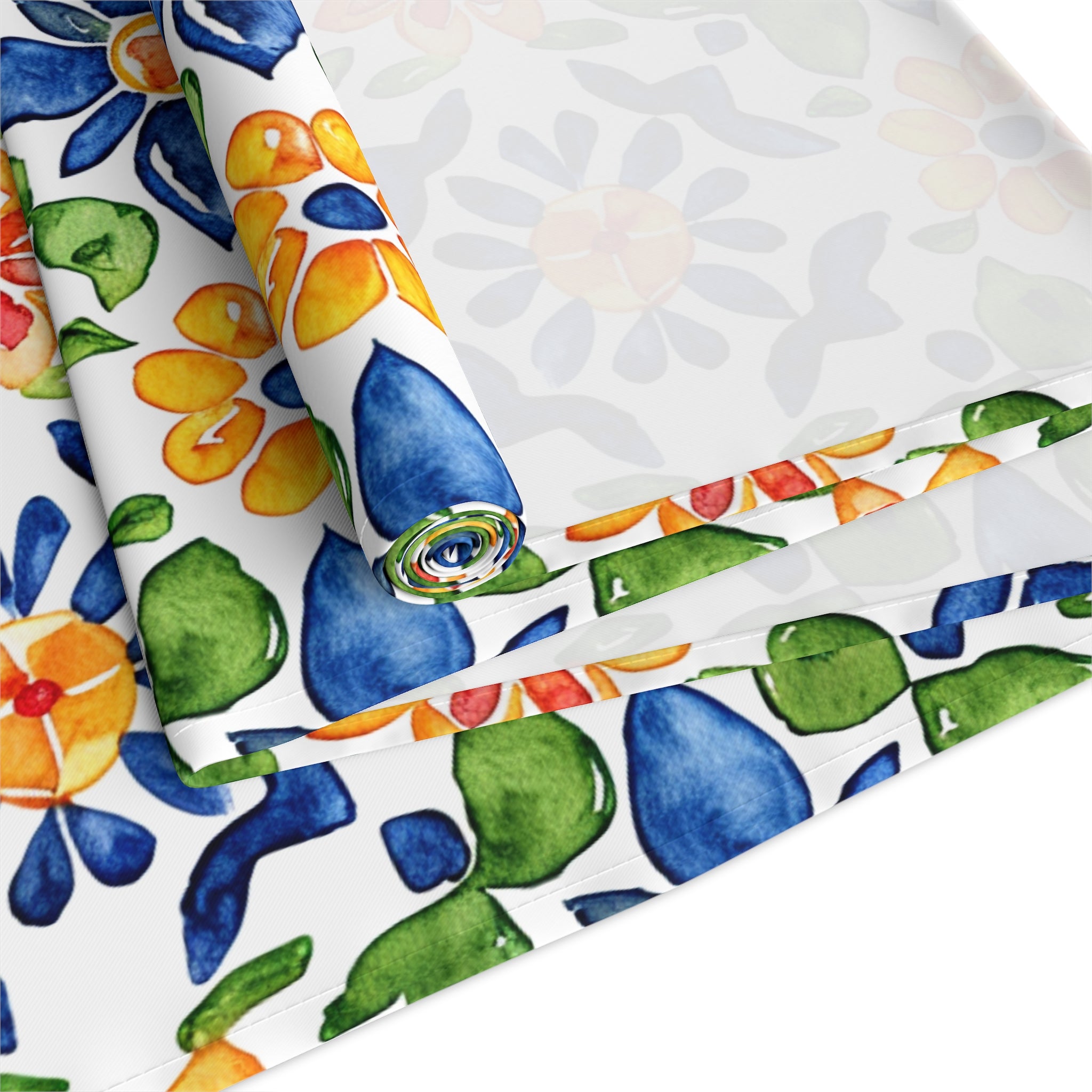 Sol y Alegría (Sun and Joy) Collection- Cactus Succulent Pattern Microfiber Blanket Soft Velveteen Throw for Home & Garden Lovers Floral Tile Table Runner — Blue & Yellow Mediterranean Pattern - Creations by Chris and Carlos