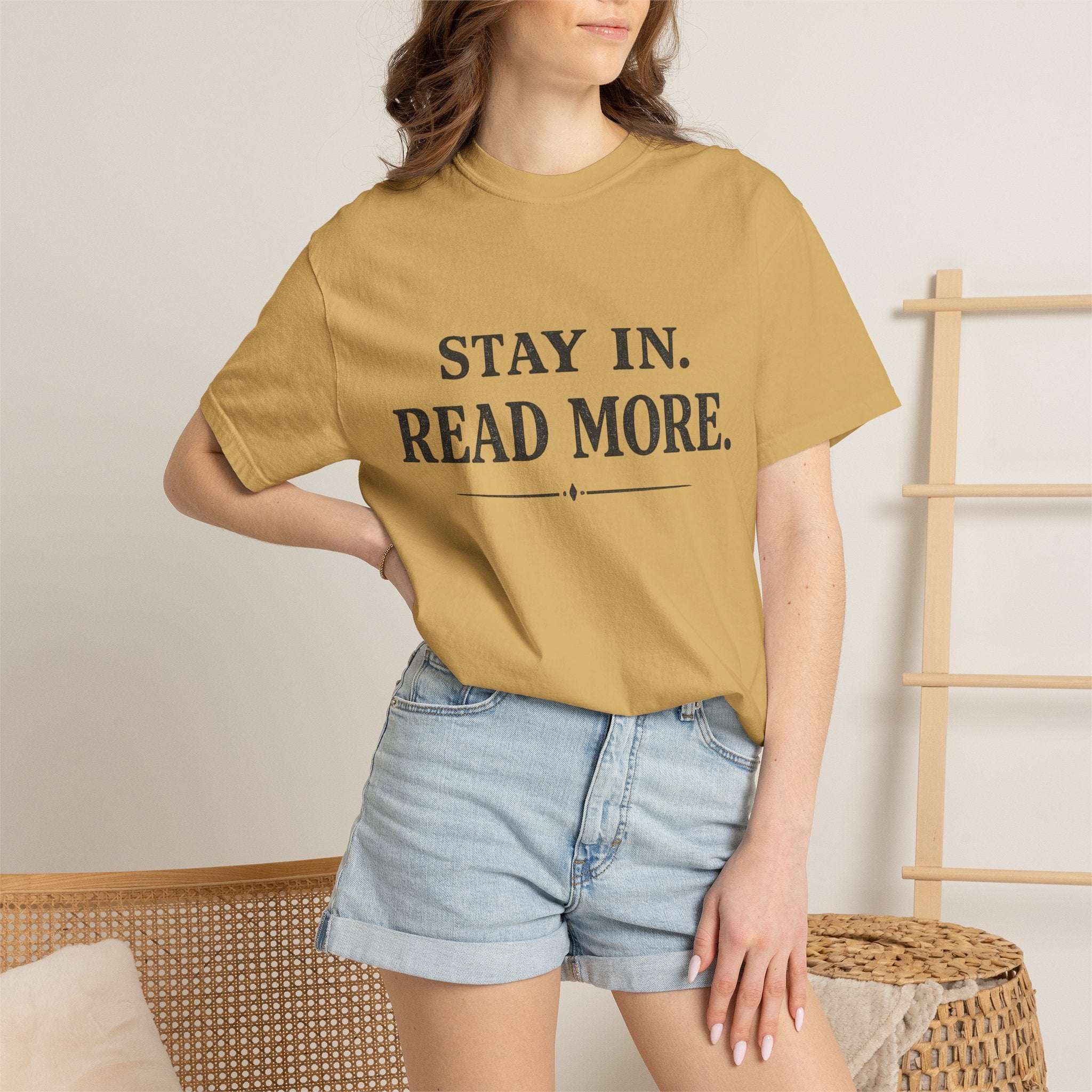 Stay In. Read More. T-Shirt — Cozy Literary Tee for Book Lovers - Creations by Chris and Carlos
