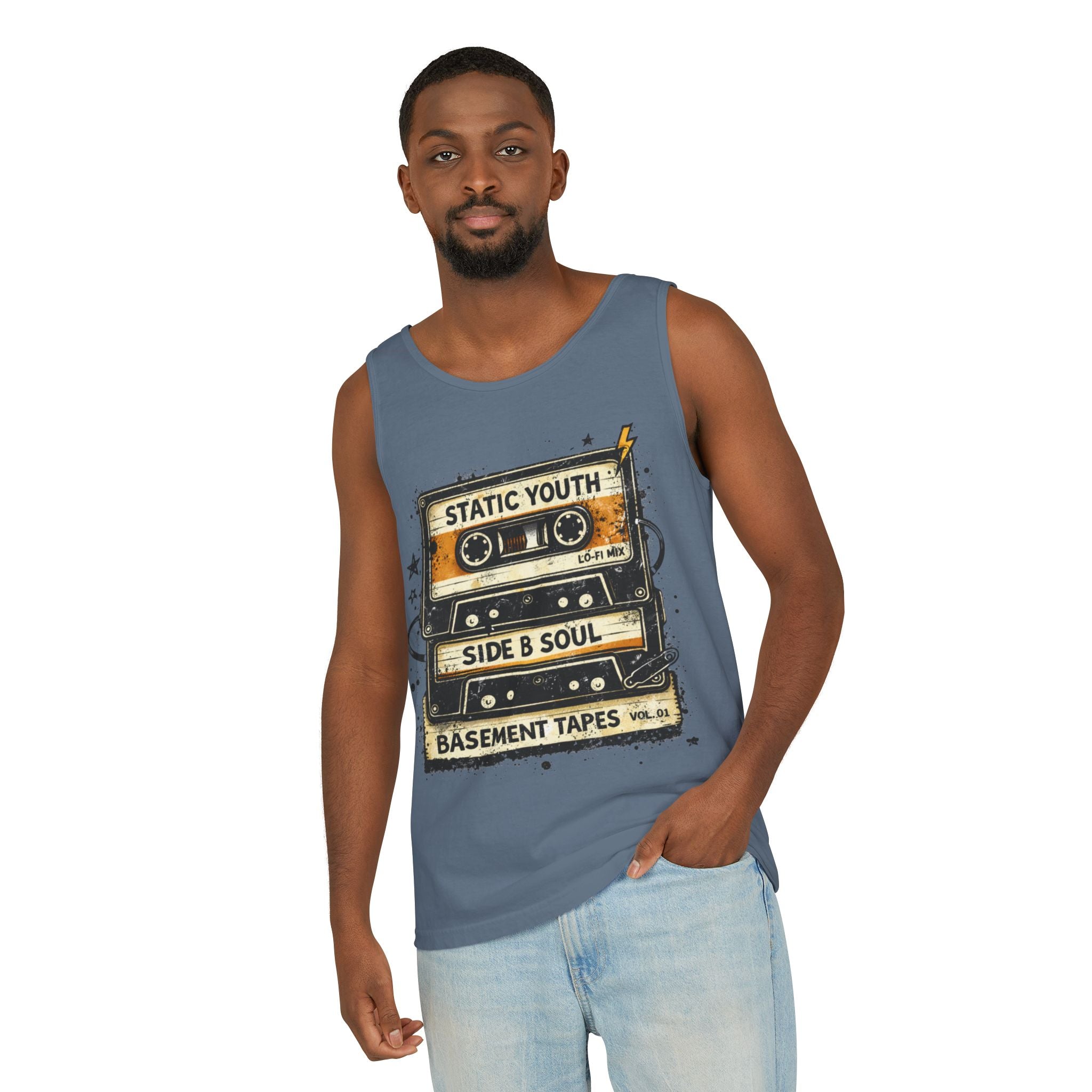 Cassette Tape Tank Top — "Static Youth / Side B Soul" Retro Music Vintage Tank - Creations by Chris and Carlos