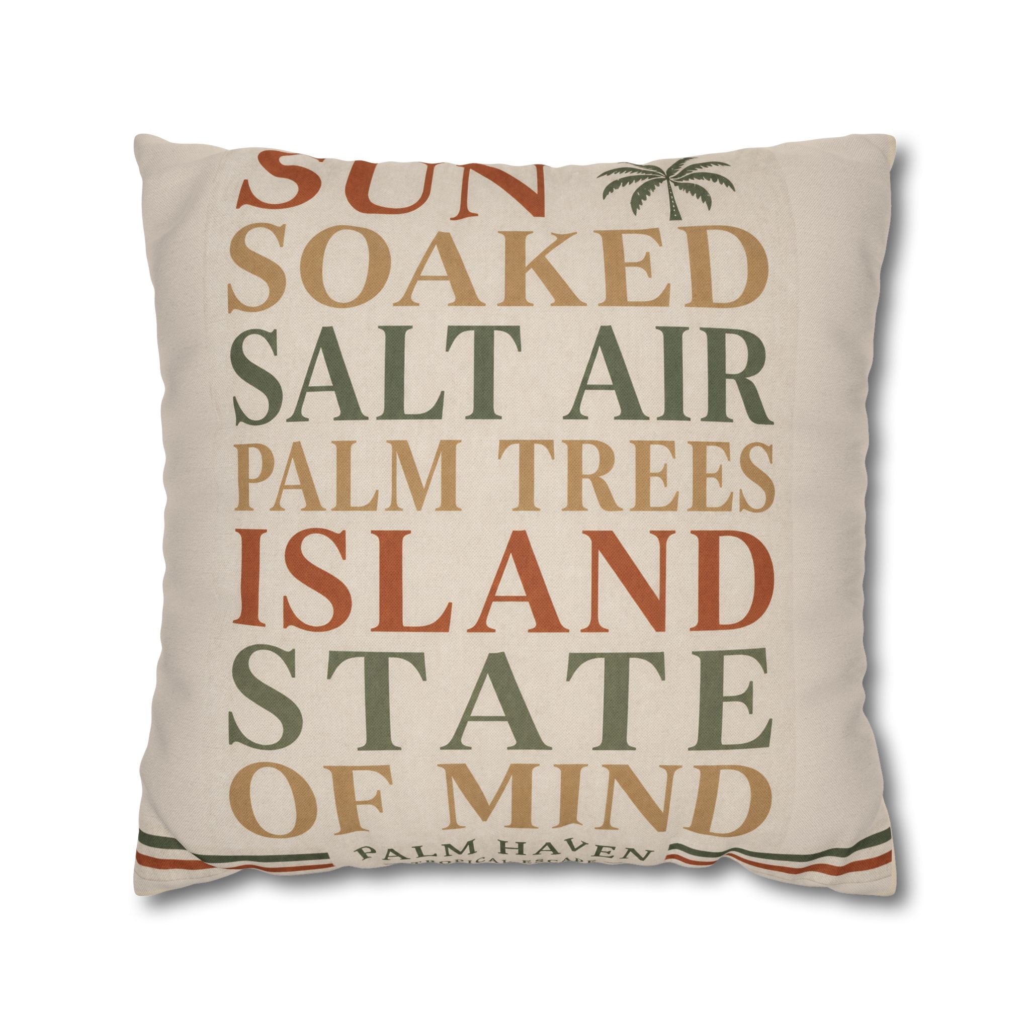 Island State of Mind Throw Pillowcase — Sun Soaked Salt Air Palm Trees Decorative Cover - Creations by Chris and Carlos