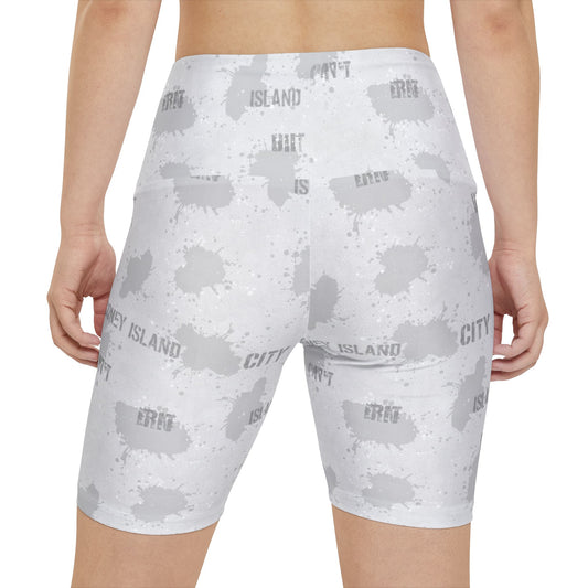 Coney Island City Gray Splatter Women's Workout Shorts - Creations by Chris and Carlos