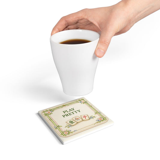 Ceramic Coaster — "Play Pretty" Mahjong Floral Vintage Tile Coaster - Creations by Chris and Carlos