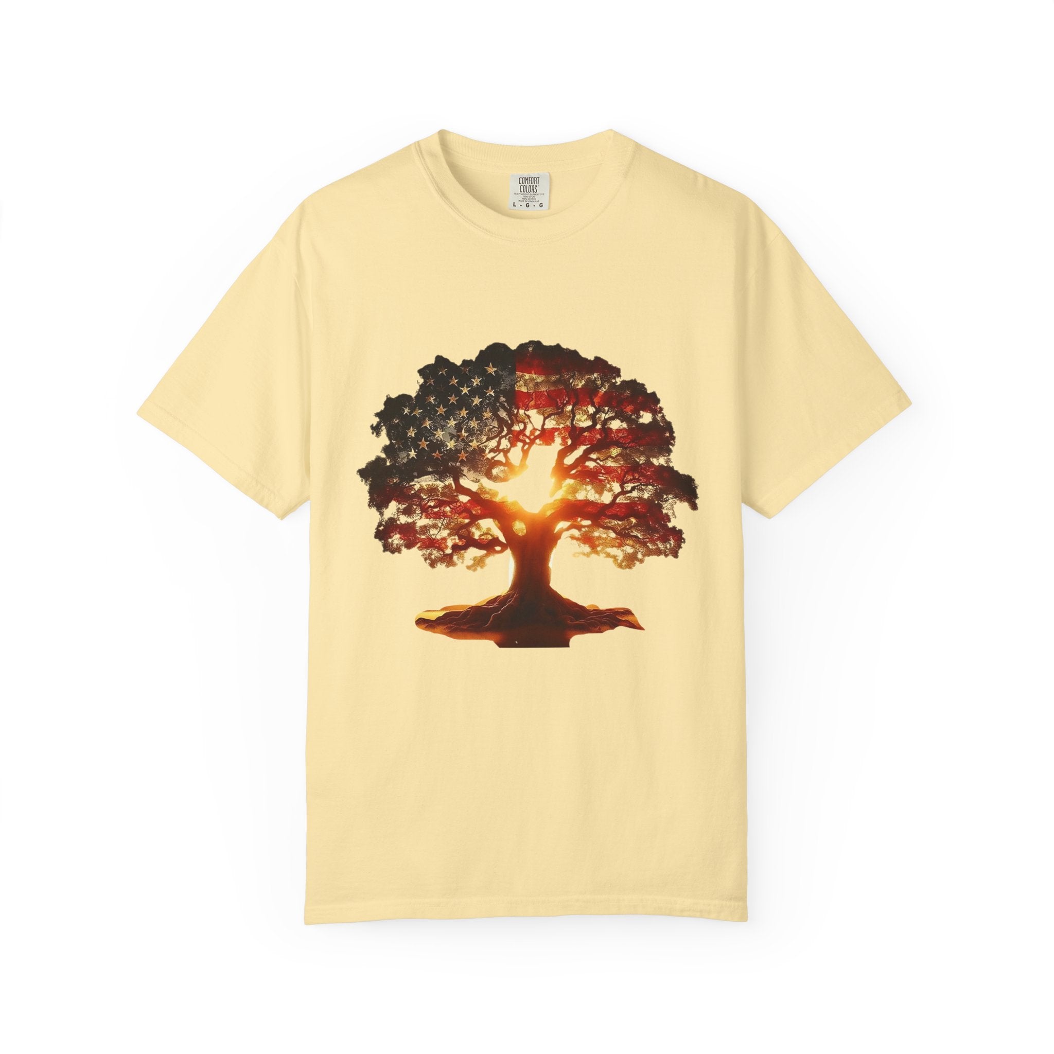 Patriotic Tree of Life T-Shirt — American Flag Sunset Graphic - Creations by Chris and Carlos
