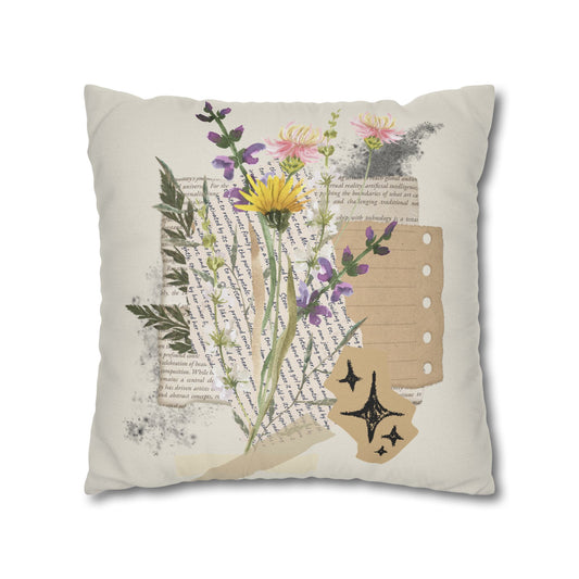 Vintage Wildflower Collage Pillowcase — Boho Floral Decorative Throw Pillow - Creations by Chris and Carlos