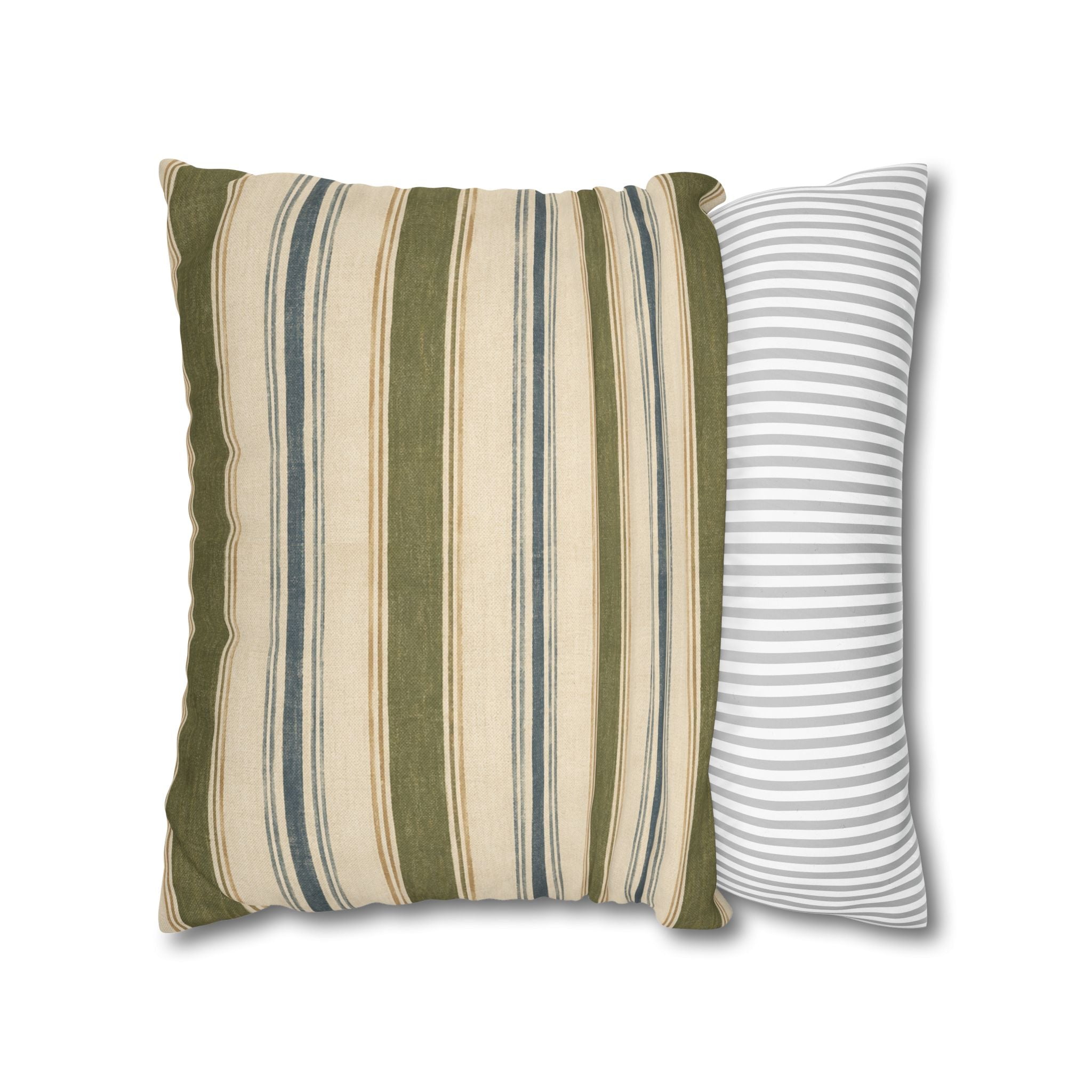 Striped Green Blue Throw Pillowcase — Coastal Farmhouse Square Accent Pillow Cover - Creations by Chris and Carlos
