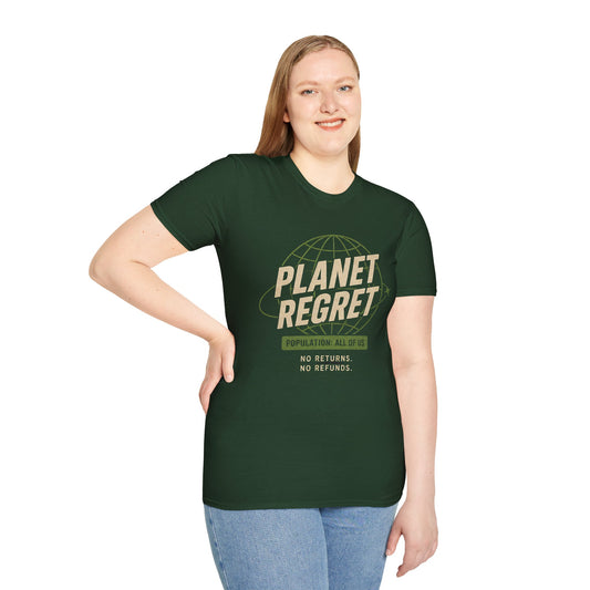 Planet Regret Graphic T-Shirt — Eco-Sarcastic Earth Awareness Tee - Creations by Chris and Carlos