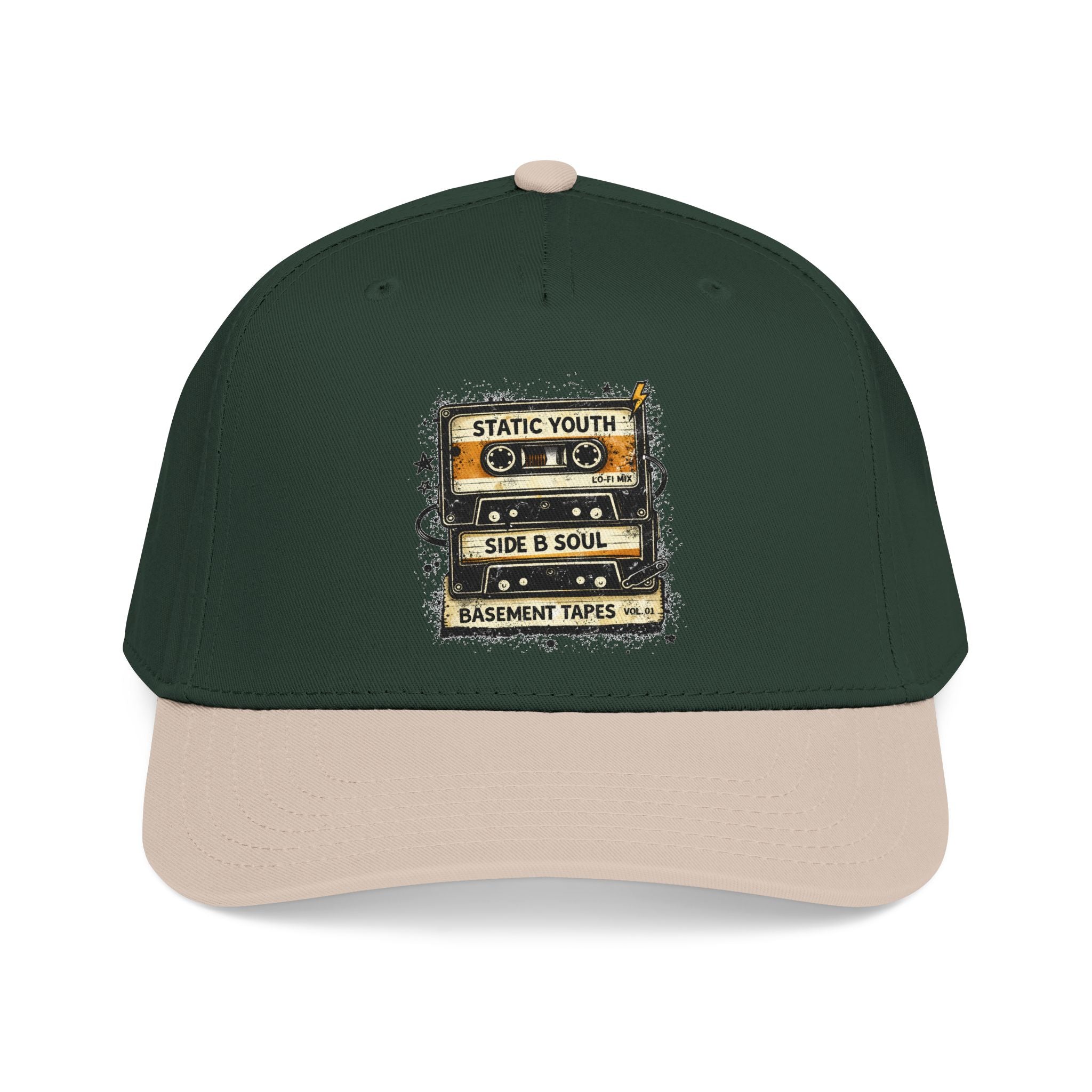 Vintage Cassette Baseball Cap — "Static Youth / Side B Soul" Retro Tape Design - Creations by Chris and Carlos