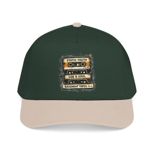 Vintage Cassette Baseball Cap — "Static Youth / Side B Soul" Retro Tape Design - Creations by Chris and Carlos
