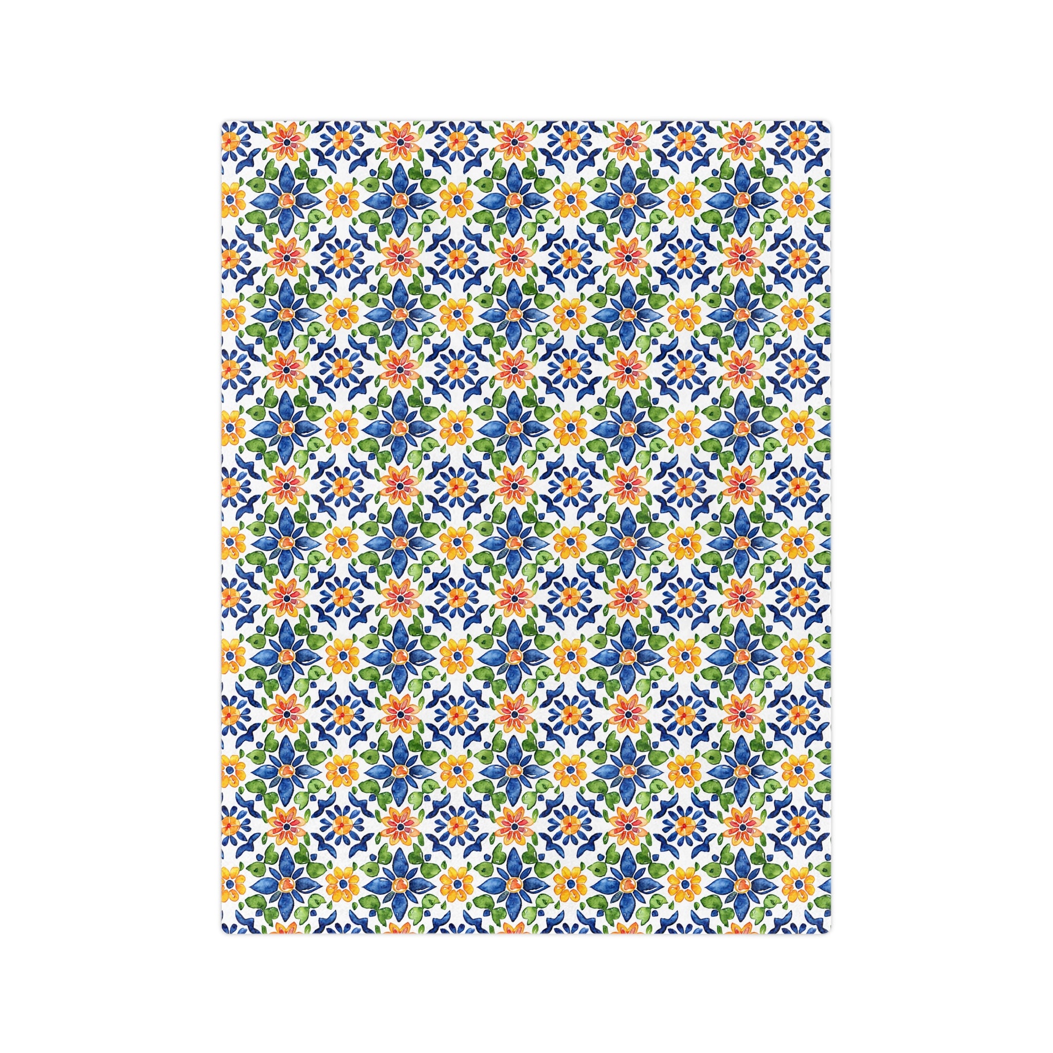 Sol y Alegría (Sun and Joy) Collection- Floral Mosaic Velveteen Blanket Blue & Yellow Microfiber Throw - Creations by Chris and Carlos