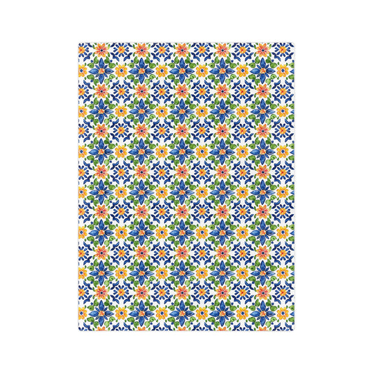 Sol y Alegría (Sun and Joy) Collection- Floral Mosaic Velveteen Blanket Blue & Yellow Microfiber Throw - Creations by Chris and Carlos