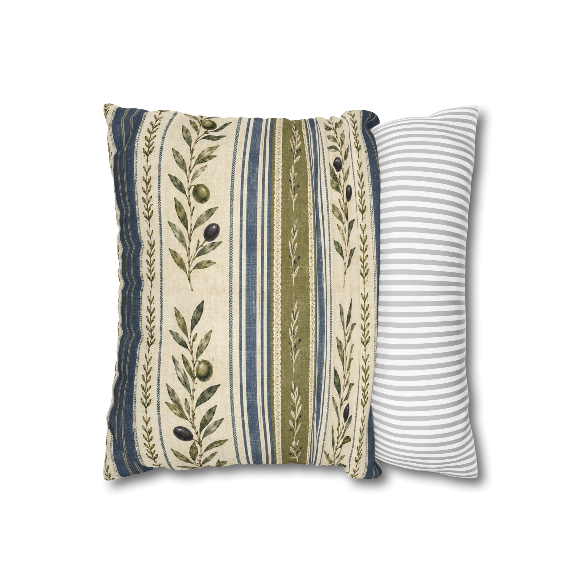 Olive & Navy Olive Branch Striped Throw Pillowcase - Creations by Chris and Carlos