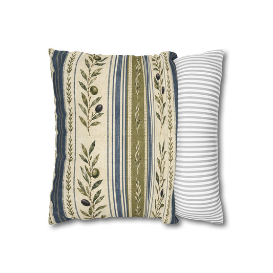 Olive & Navy Olive Branch Striped Throw Pillowcase - Creations by Chris and Carlos