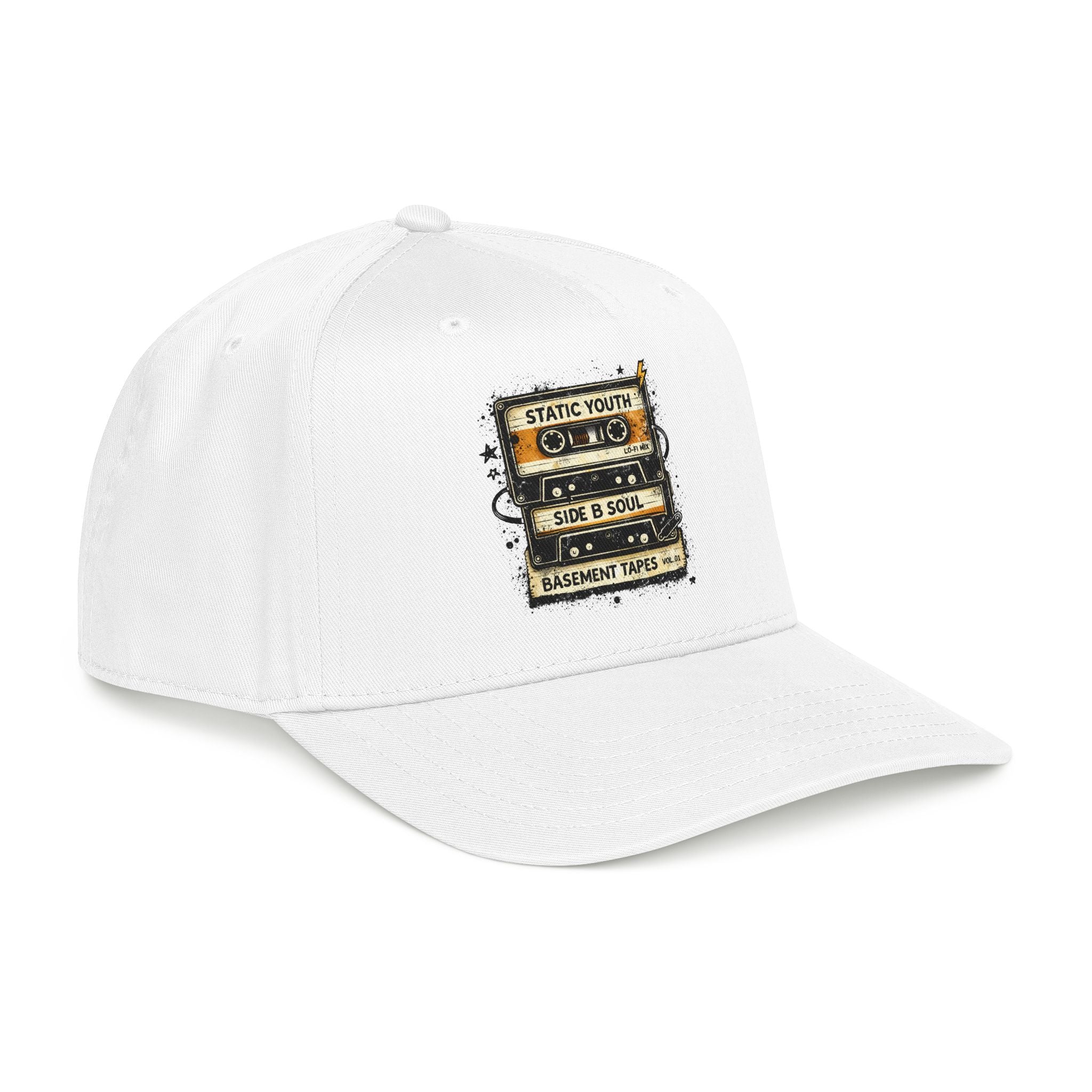 Vintage Cassette Baseball Cap — "Static Youth / Side B Soul" Retro Tape Design - Creations by Chris and Carlos