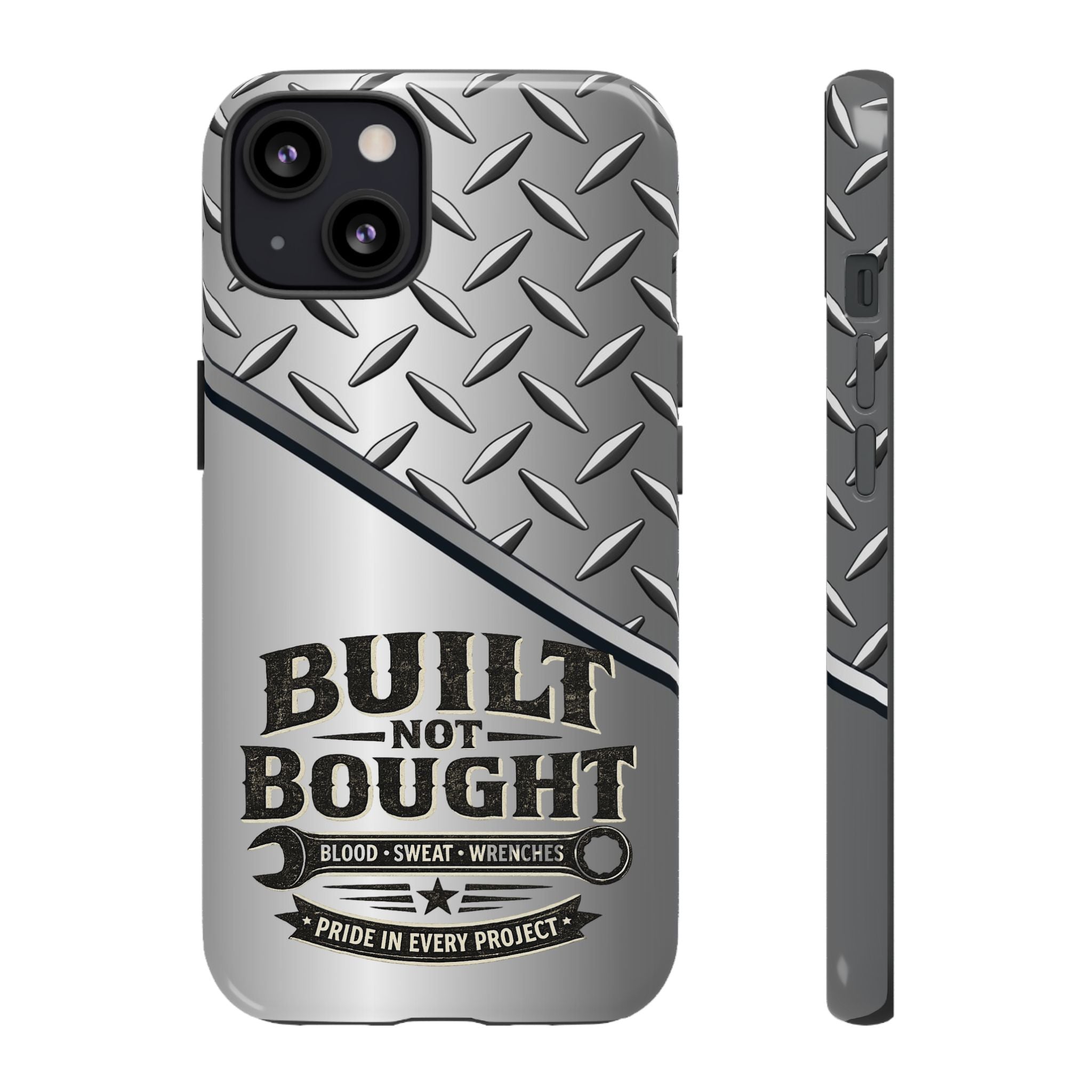 Built Not Bought Metal Diamond-Plate Phone Case — Rugged Tool Lover Gift - Creations by Chris and Carlos