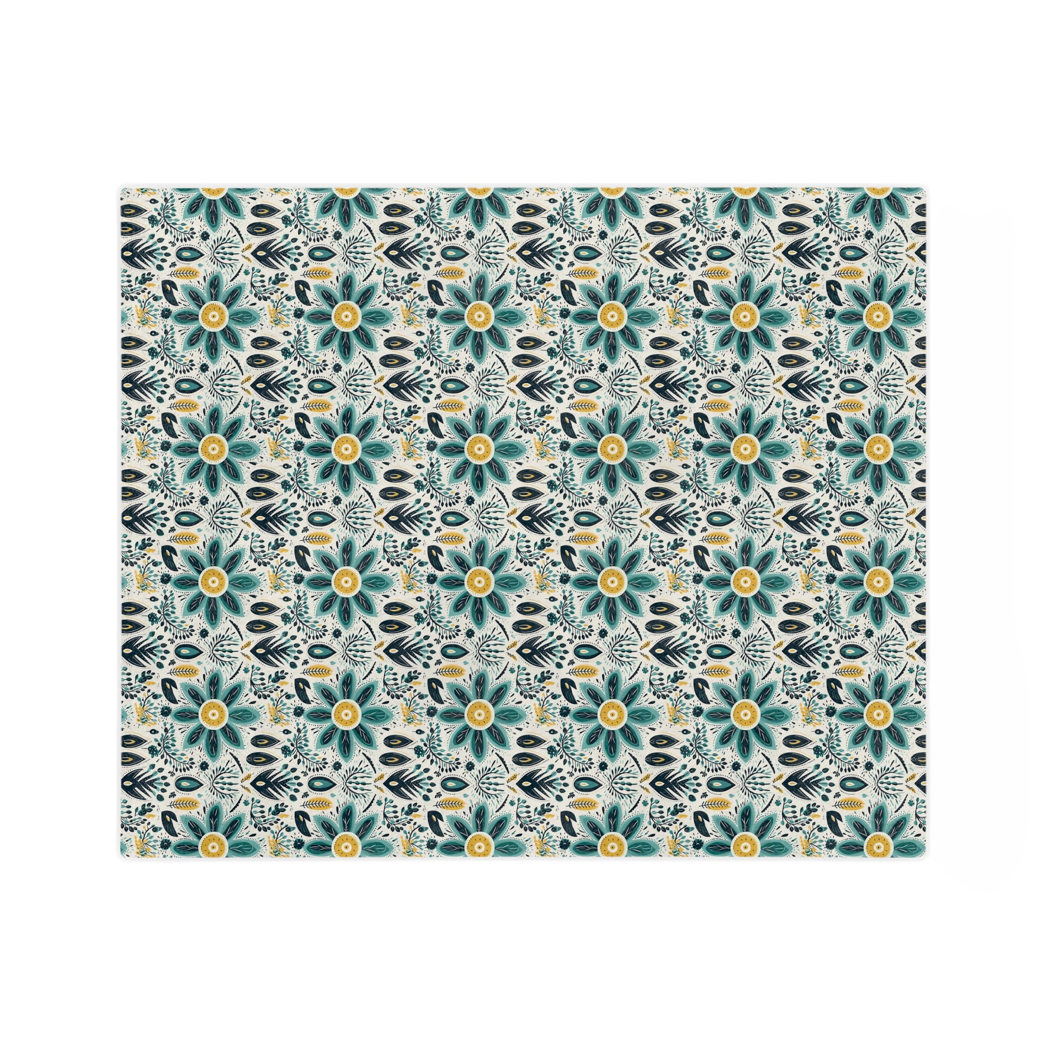 Sol y Alegría (Sun and Joy) Collection-Floral Teal Velvet Microfiber Blanket Boho Flower Pattern Throw - Creations by Chris and Carlos