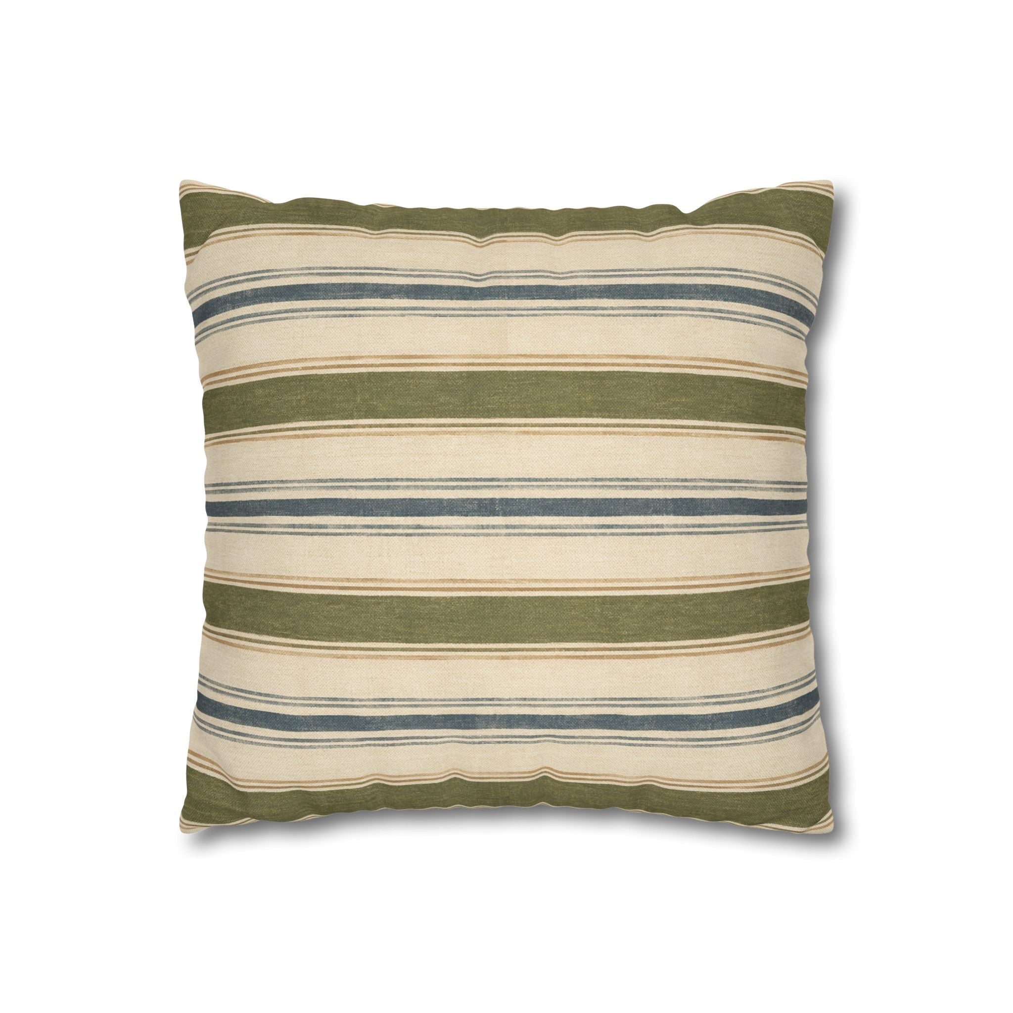 Striped Green Blue Throw Pillowcase — Coastal Farmhouse Square Accent Pillow Cover - Creations by Chris and Carlos