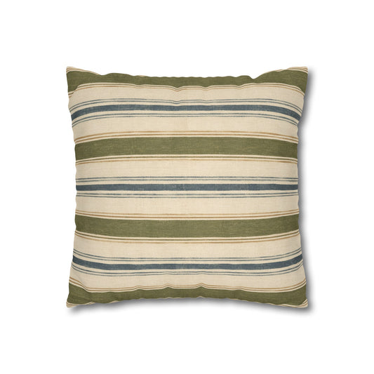 Striped Green Blue Throw Pillowcase — Coastal Farmhouse Square Accent Pillow Cover - Creations by Chris and Carlos