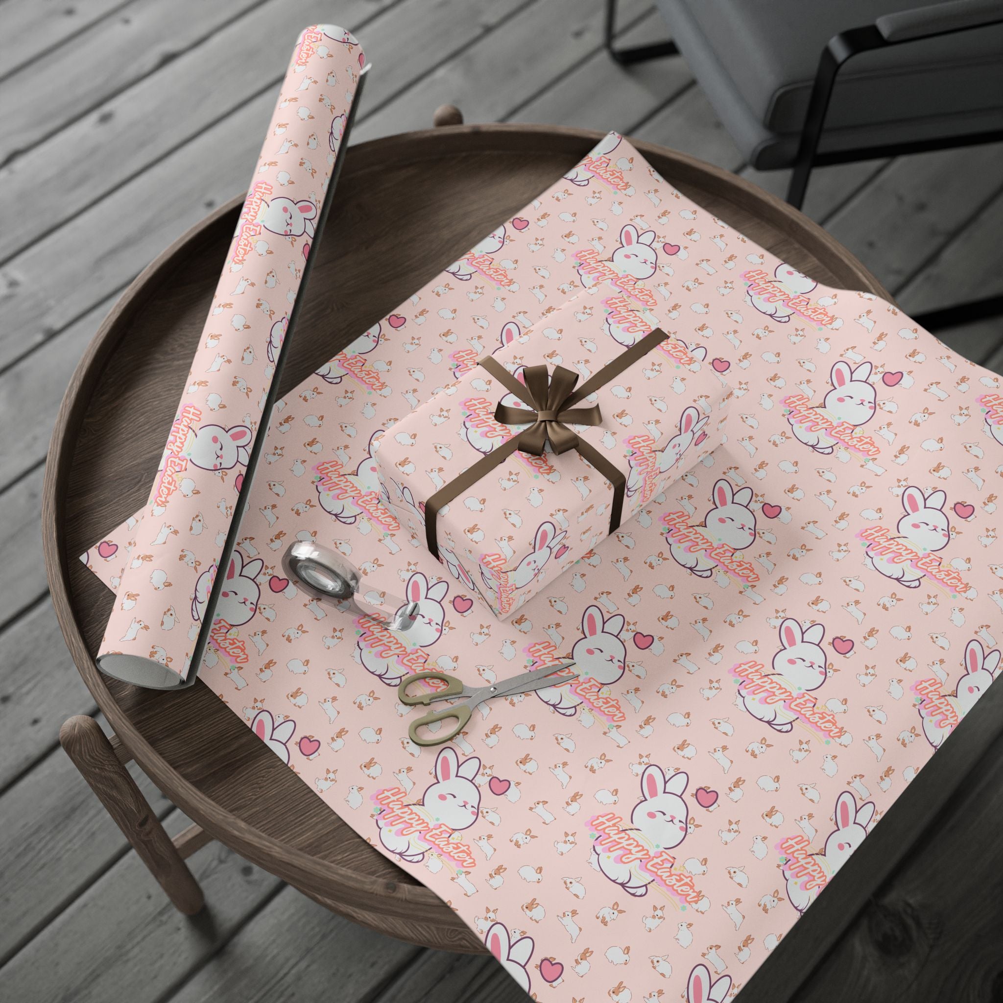Easter Cute Bunny Pattern Wrapping Paper - Pastel Pink Love & Hearts Gift Wrap - Creations by Chris and Carlos