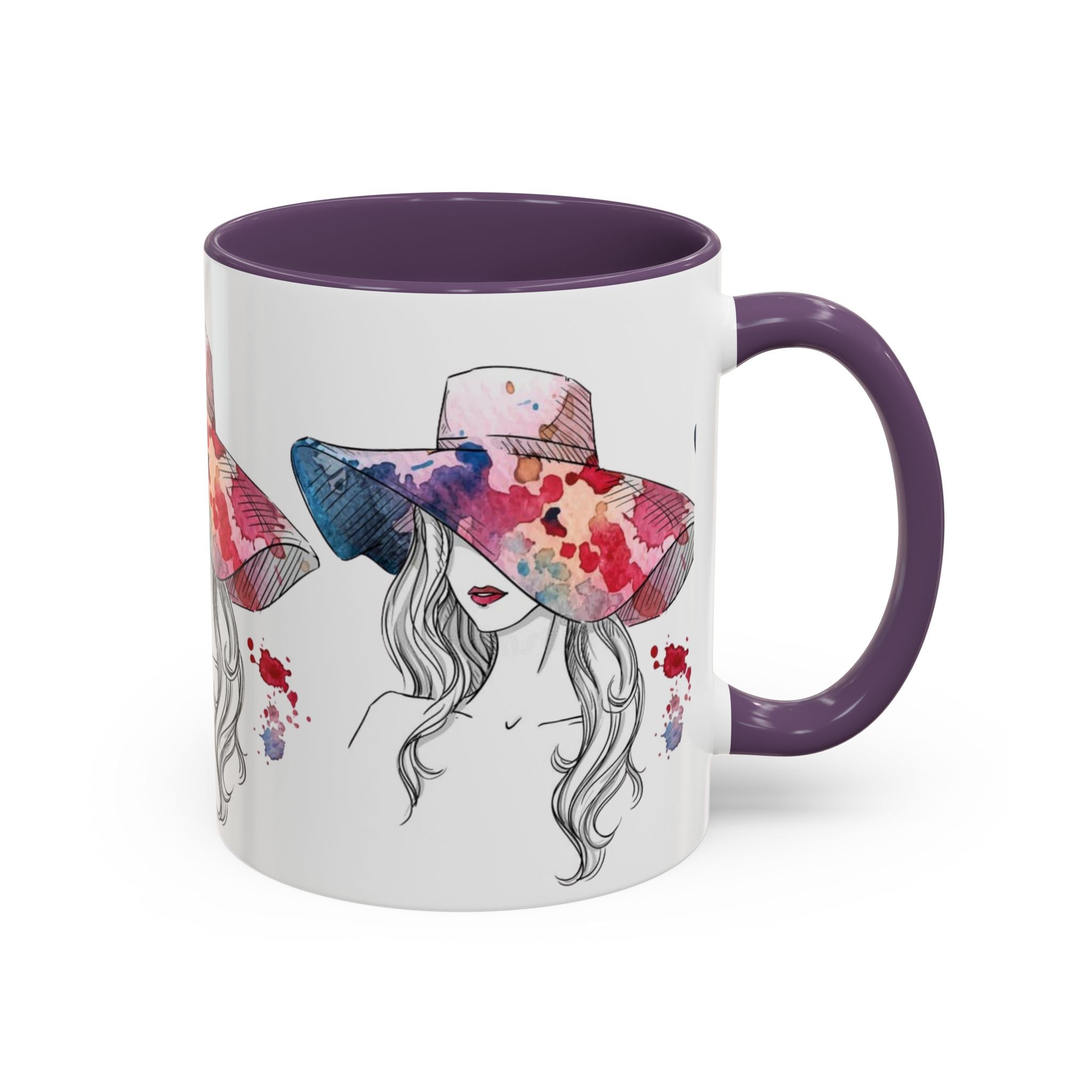 Watercolor Sun Hat Coffee Mug - Chic Fashion Illustration Accent Mug (11/15oz) - Creations by Chris and Carlos