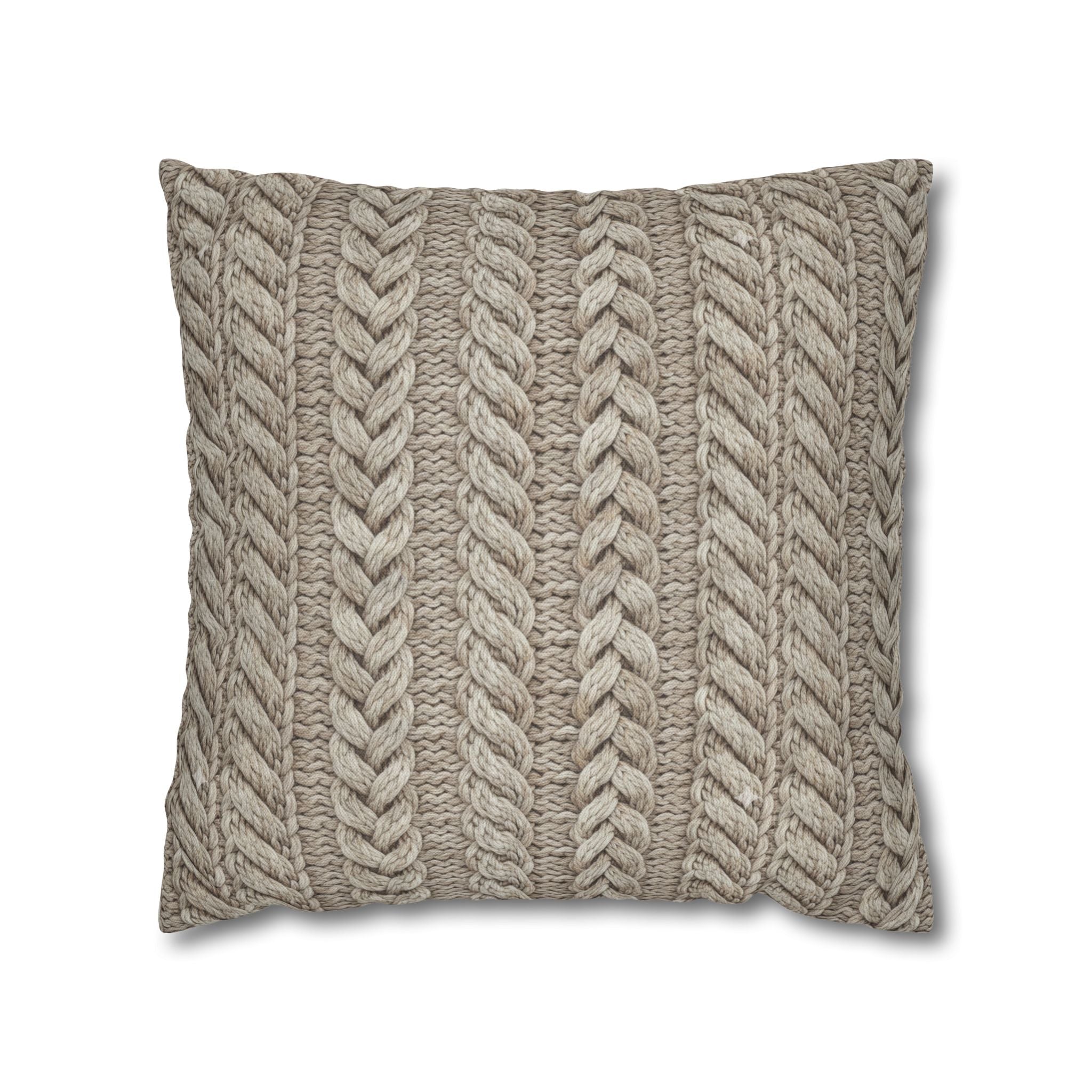 Plumstead Manor Cozy Cable Knit Decorative Pillowcase — Neutral Beige Square Throw Pillow Cover - Creations by Chris and Carlos