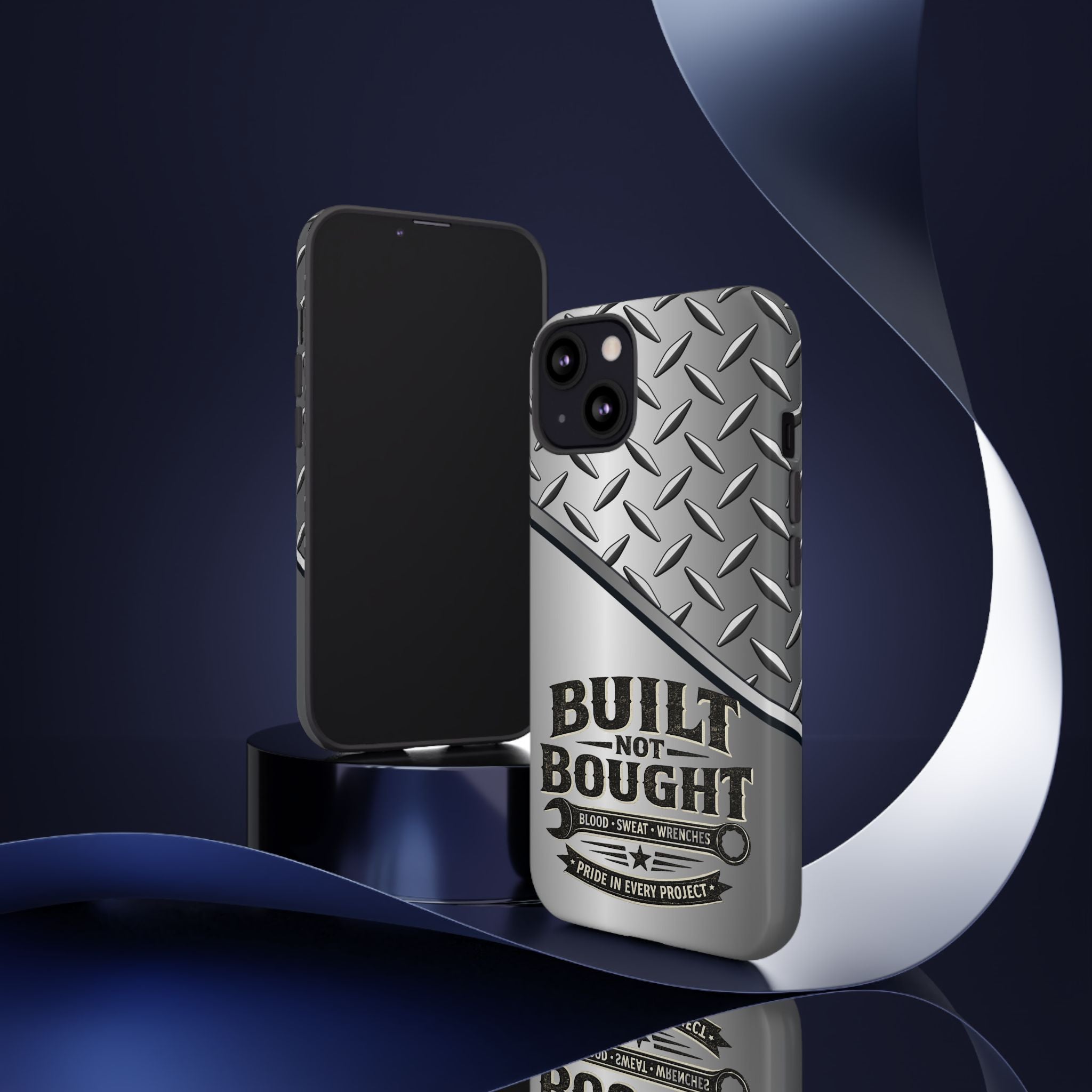 Built Not Bought Metal Diamond-Plate Phone Case — Rugged Tool Lover Gift - Creations by Chris and Carlos