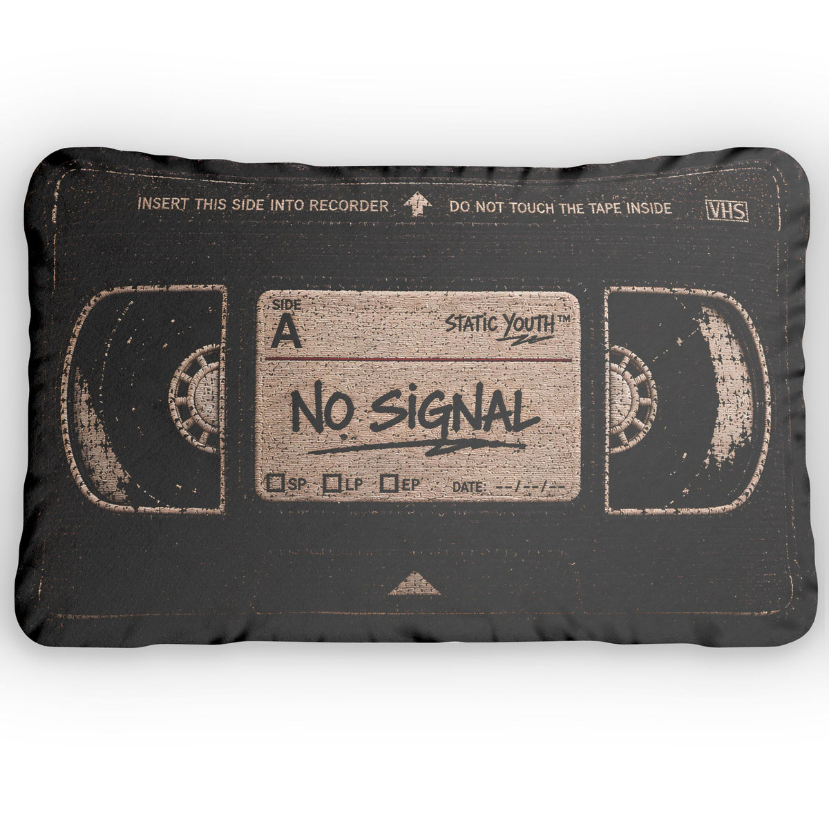 Retro VHS 'No Signal' Cassette Pillow — Vintage Music Decorative Throw