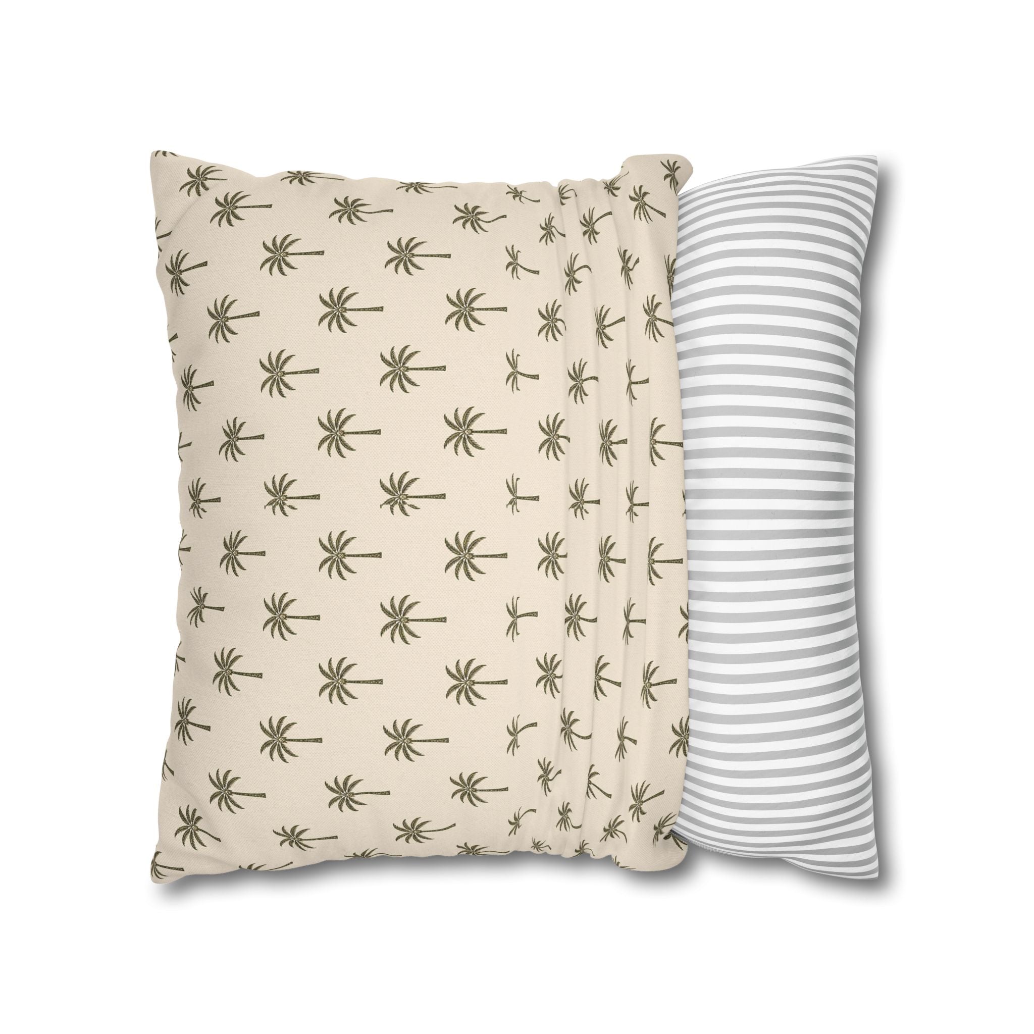 Palm Pattern Square Pillowcase — Tropical Beige Decorative Throw Pillow Cover - Creations by Chris and Carlos