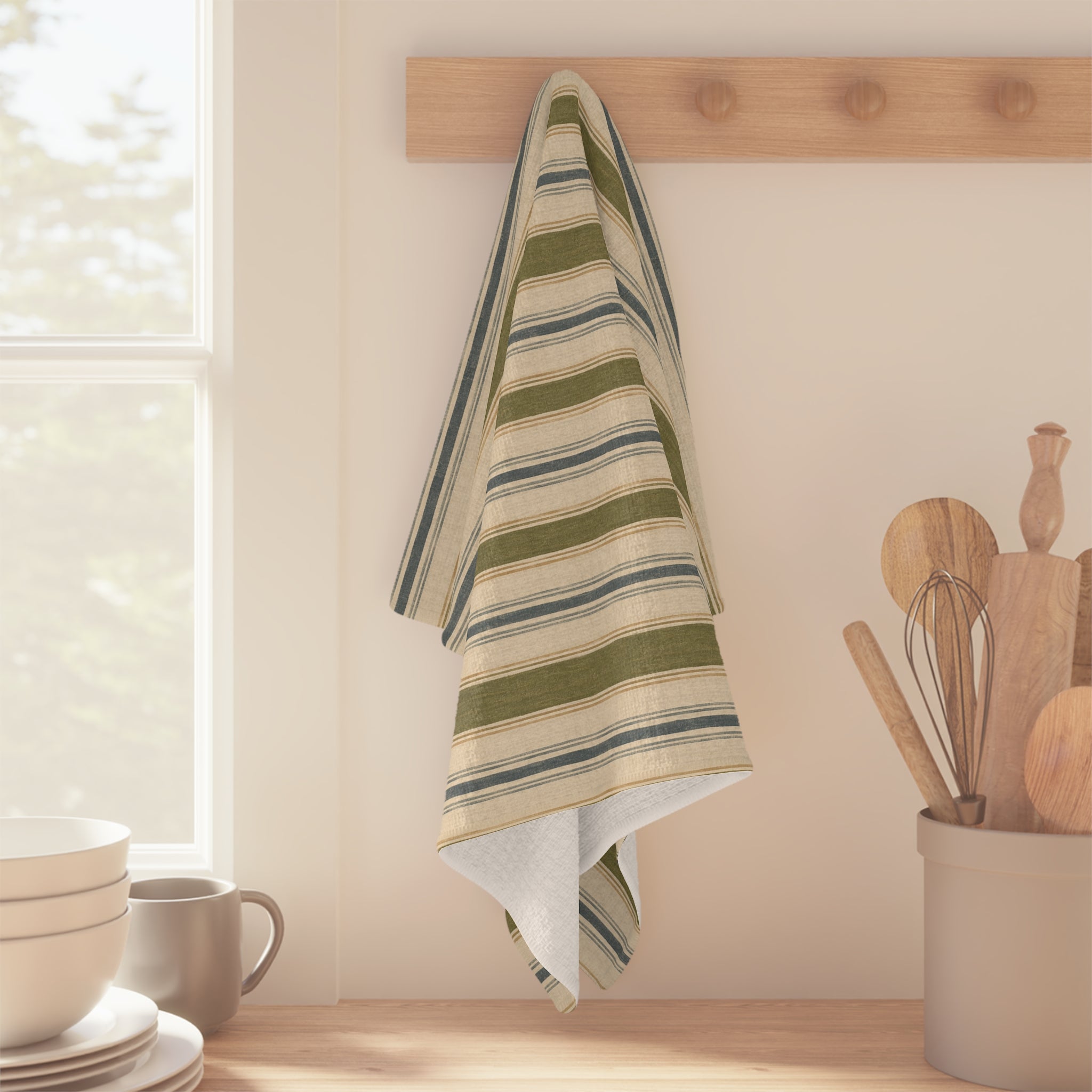 Green Stripe Microfiber Tea Towel — Farmhouse Kitchen Dish Cloth - Creations by Chris and Carlos