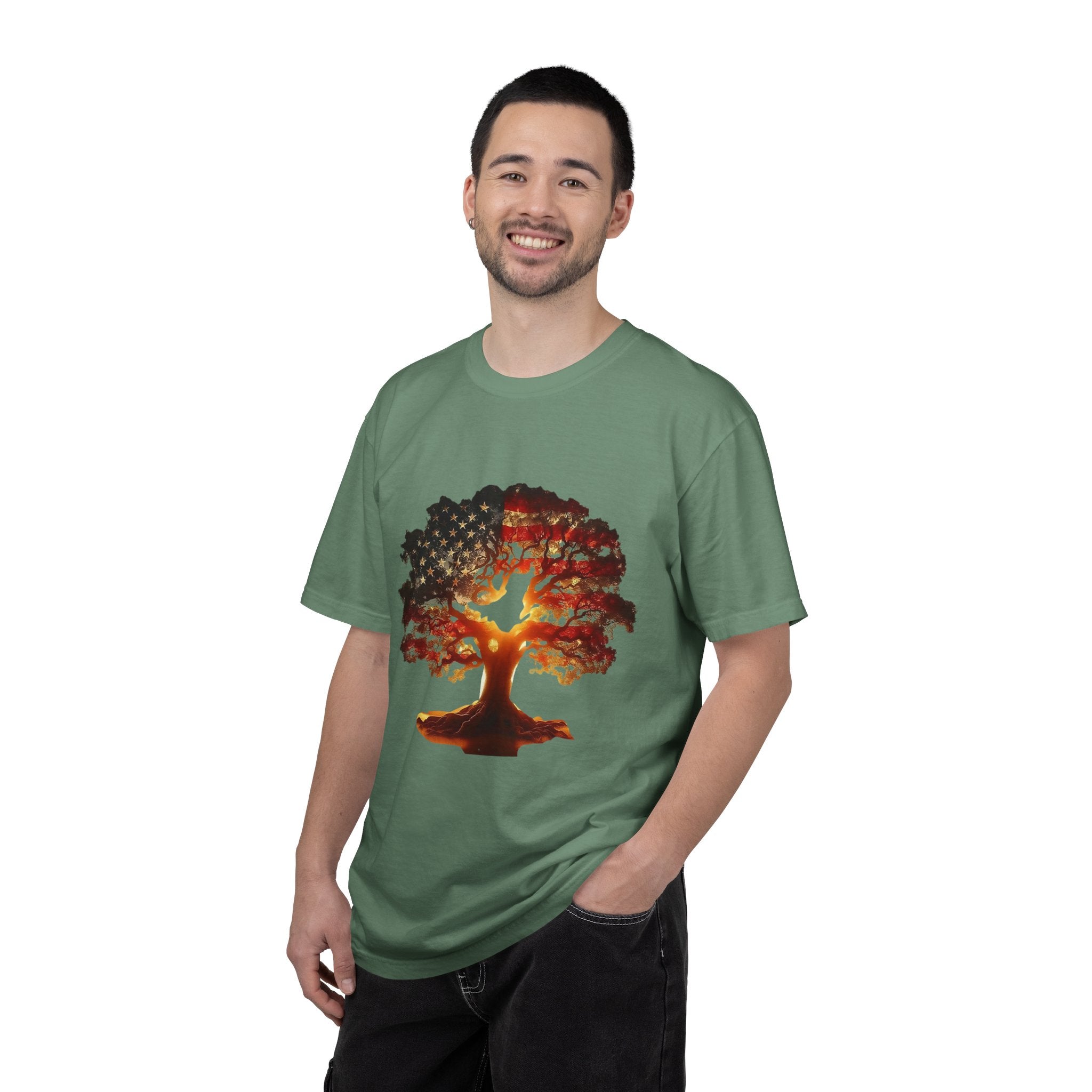 Patriotic Tree of Life T-Shirt — American Flag Sunset Graphic - Creations by Chris and Carlos