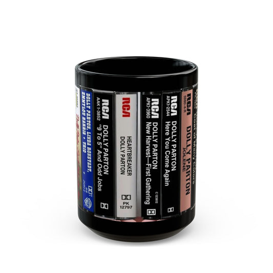 Dolly Parton Cassette Tape Spine Black Mug — Retro Music Coffee Cup (11oz/15oz) - Creations by Chris and Carlos