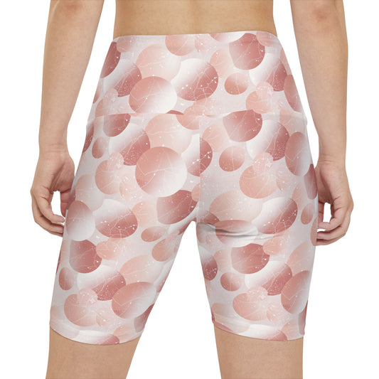 Pink Bubble Print Women's Workout Shorts — High-Waist Activewear Bike Shorts - Creations by Chris and Carlos