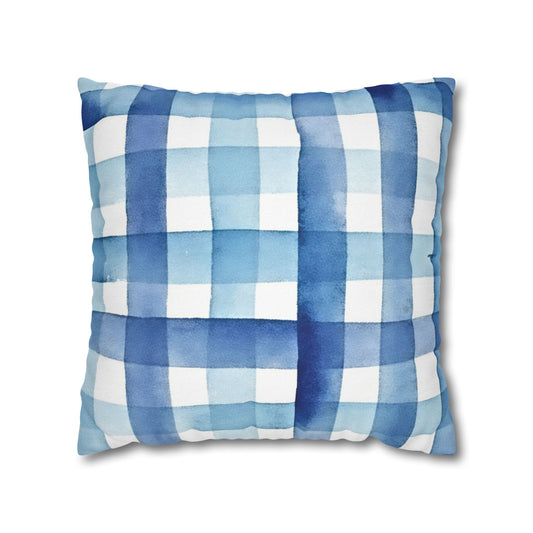 The Artisanal Flora Gallery Blue Watercolor Plaid Pillowcase — Square Decorative Throw Pillow Cover - Creations by Chris and Carlos