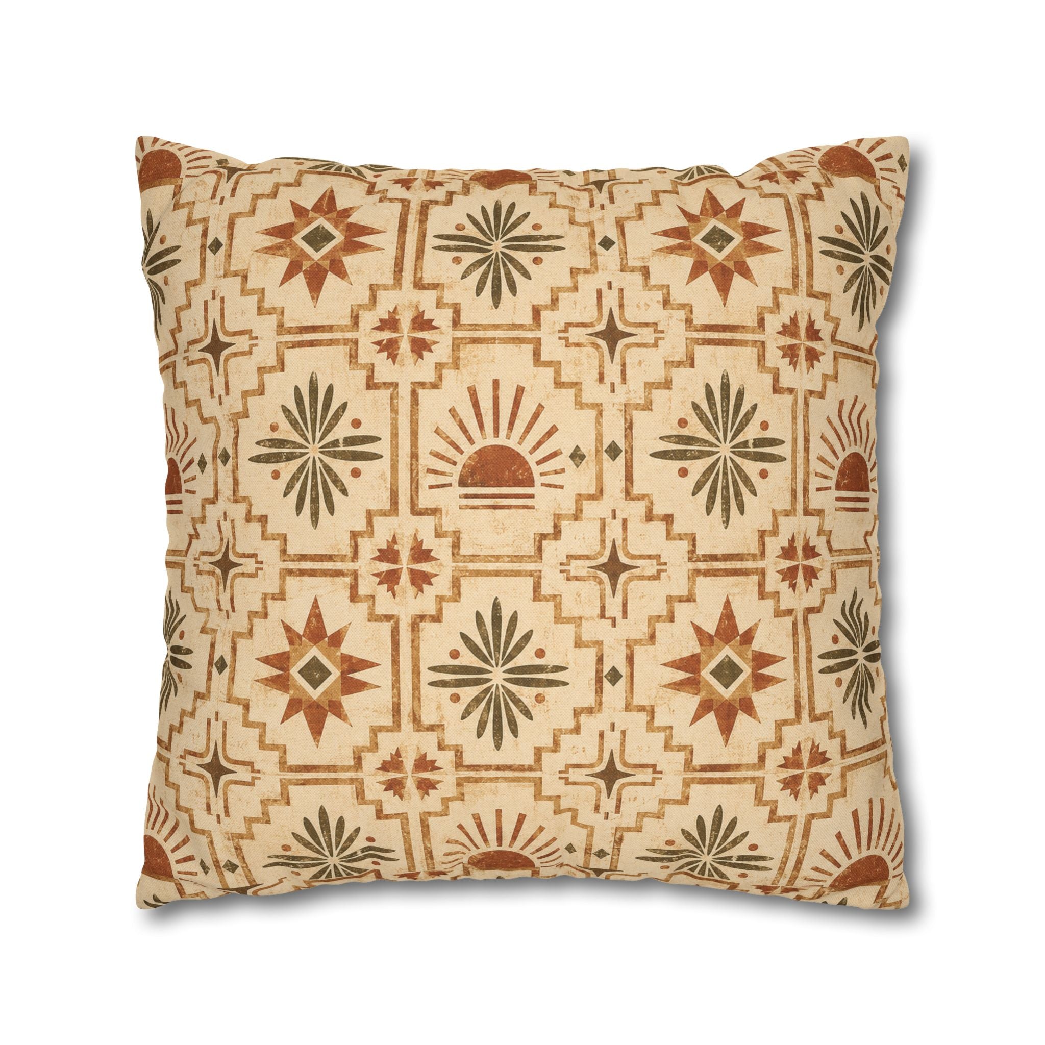 Southwestern Sunburst Pattern Pillowcase — Boho Geometric Throw Cover - Creations by Chris and Carlos