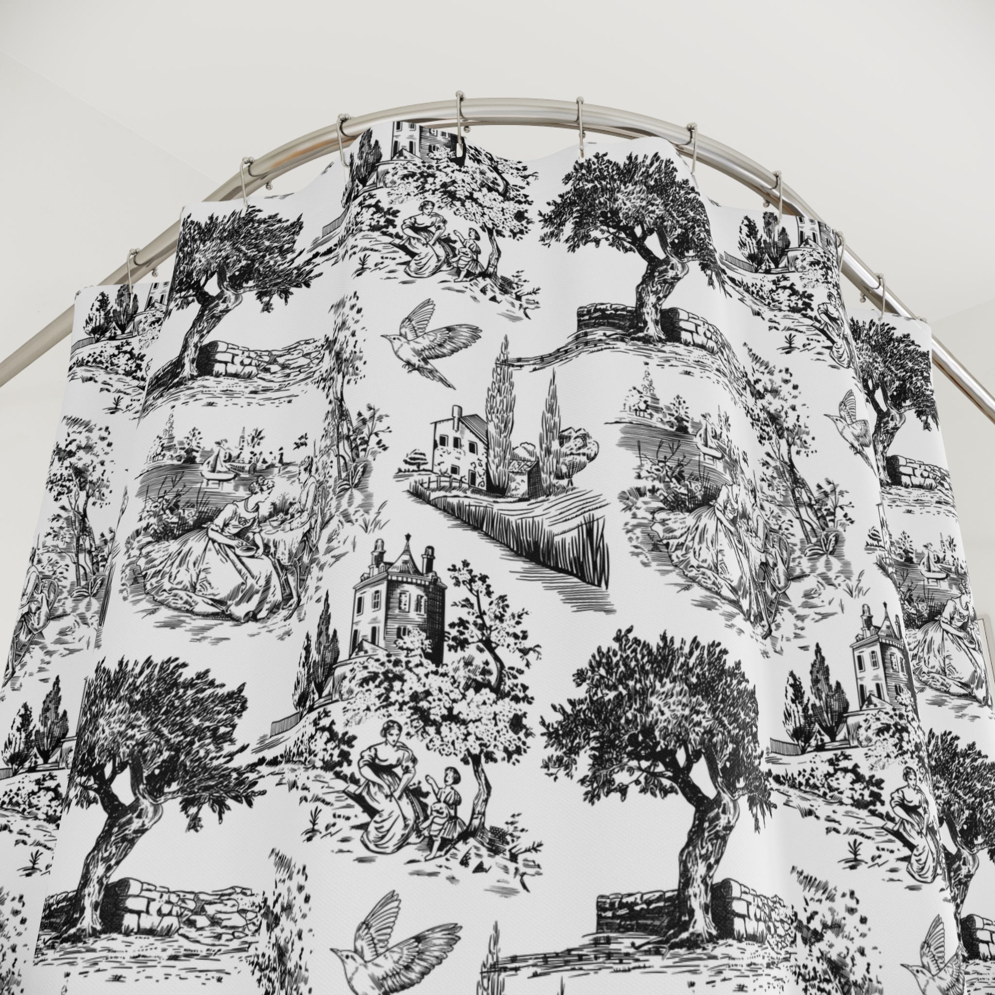 Whispers of Toile- Vintage Botanical Shower Curtains, Elegant Home Decor, Nature-Inspired Bathroom, Gift for Botanists, Rustic Farmhouse Style - Creations by Chris and Carlos