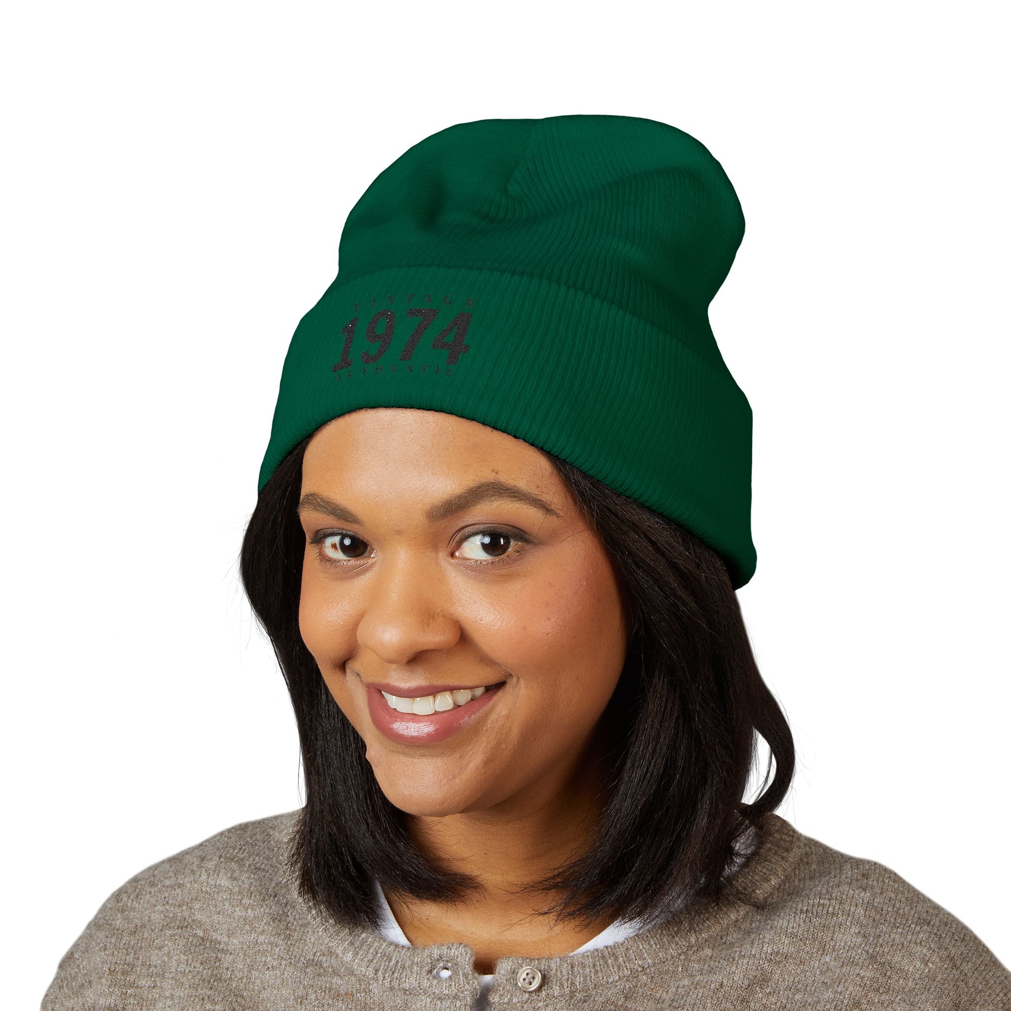 Vintage 1974 Embroidered Cuffed Beanie- Personalize - Creations by Chris and Carlos