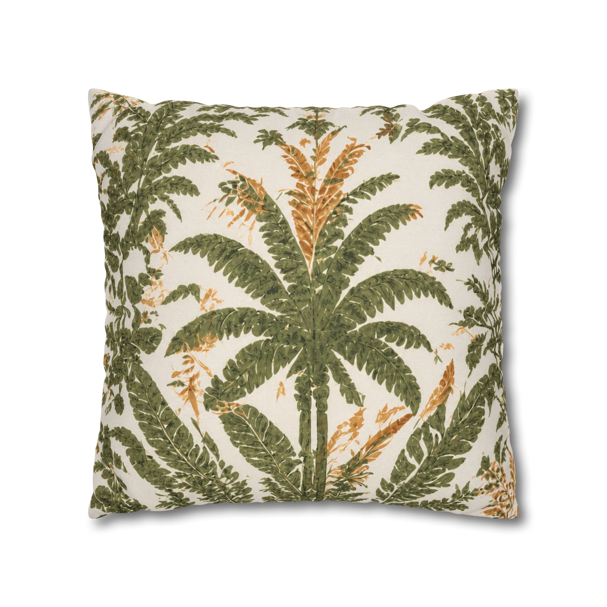 Palm Tree Decorative Pillowcase — Tropical Green Botanical Square Pillow - Creations by Chris and Carlos